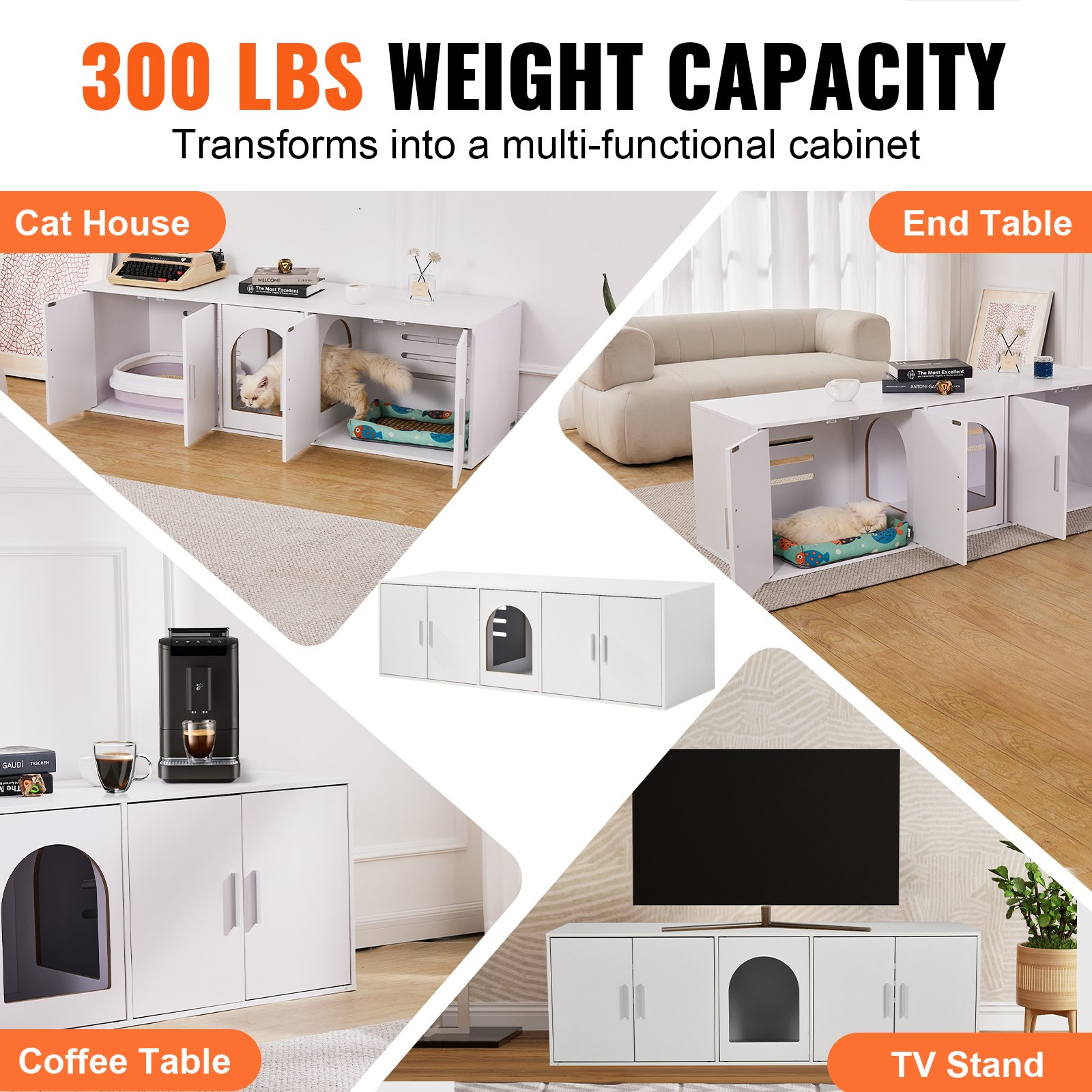 Cat Litter Box Enclosure for 2 Cats, White