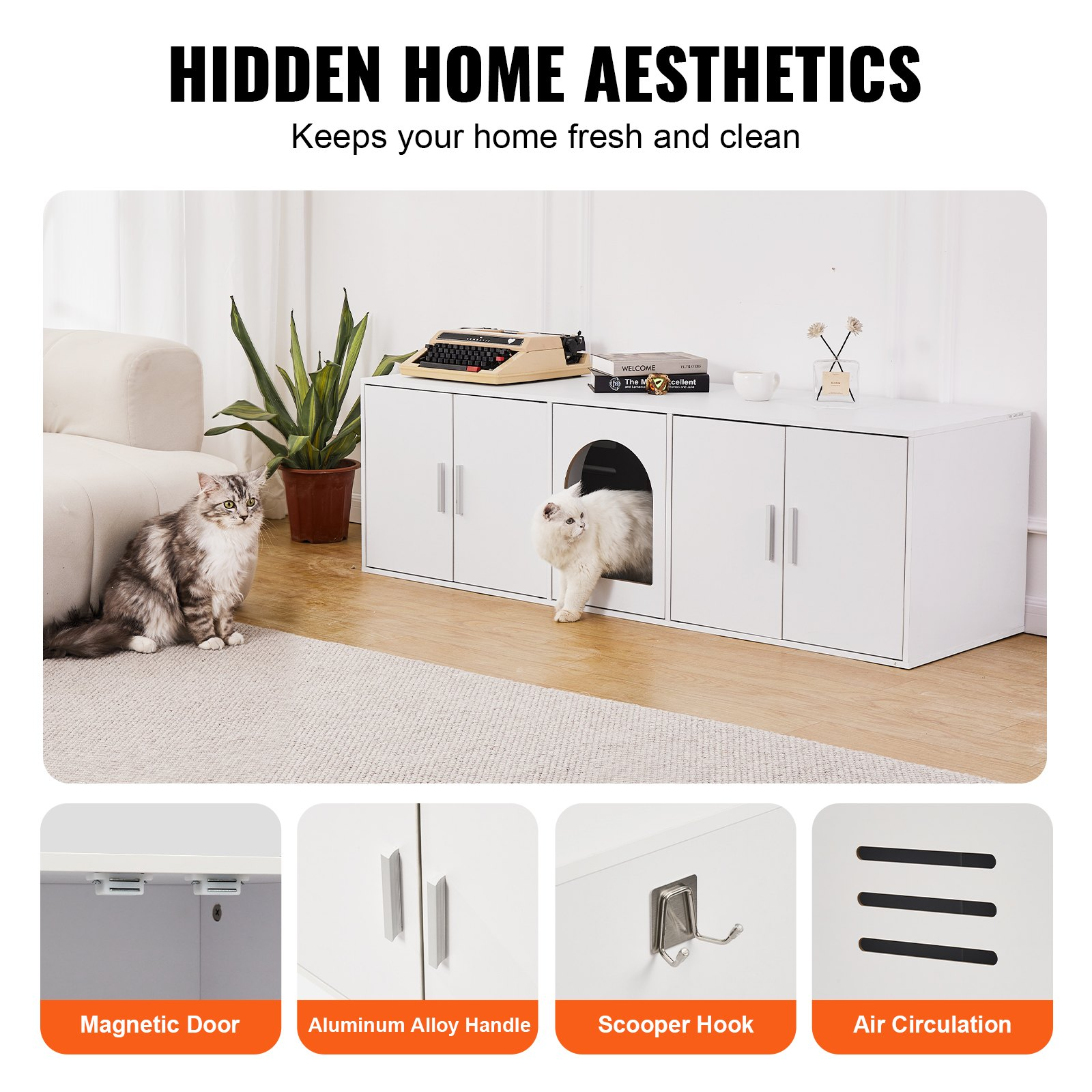 Cat Litter Box Enclosure for 2 Cats, White