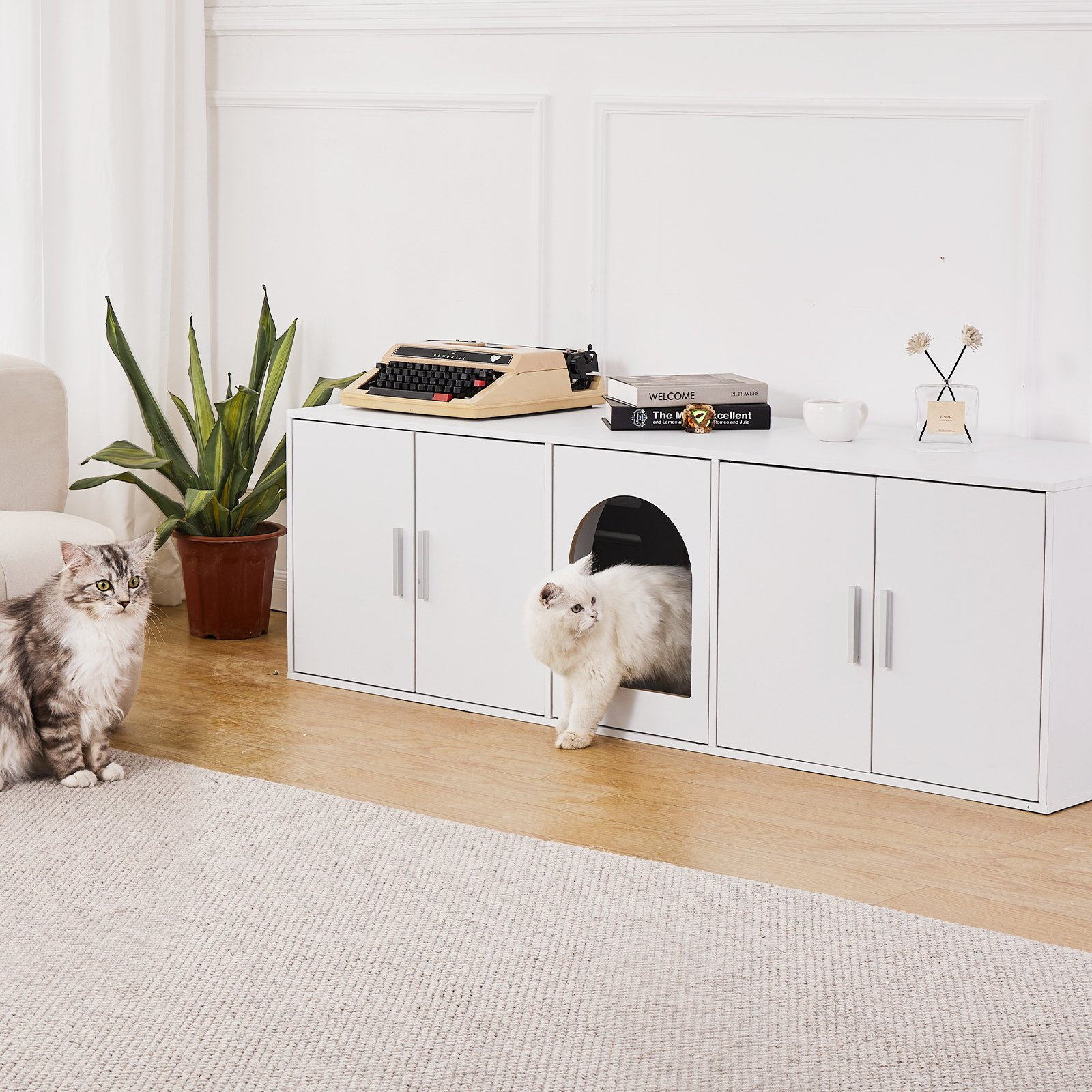 Cat Litter Box Enclosure for 2 Cats, White