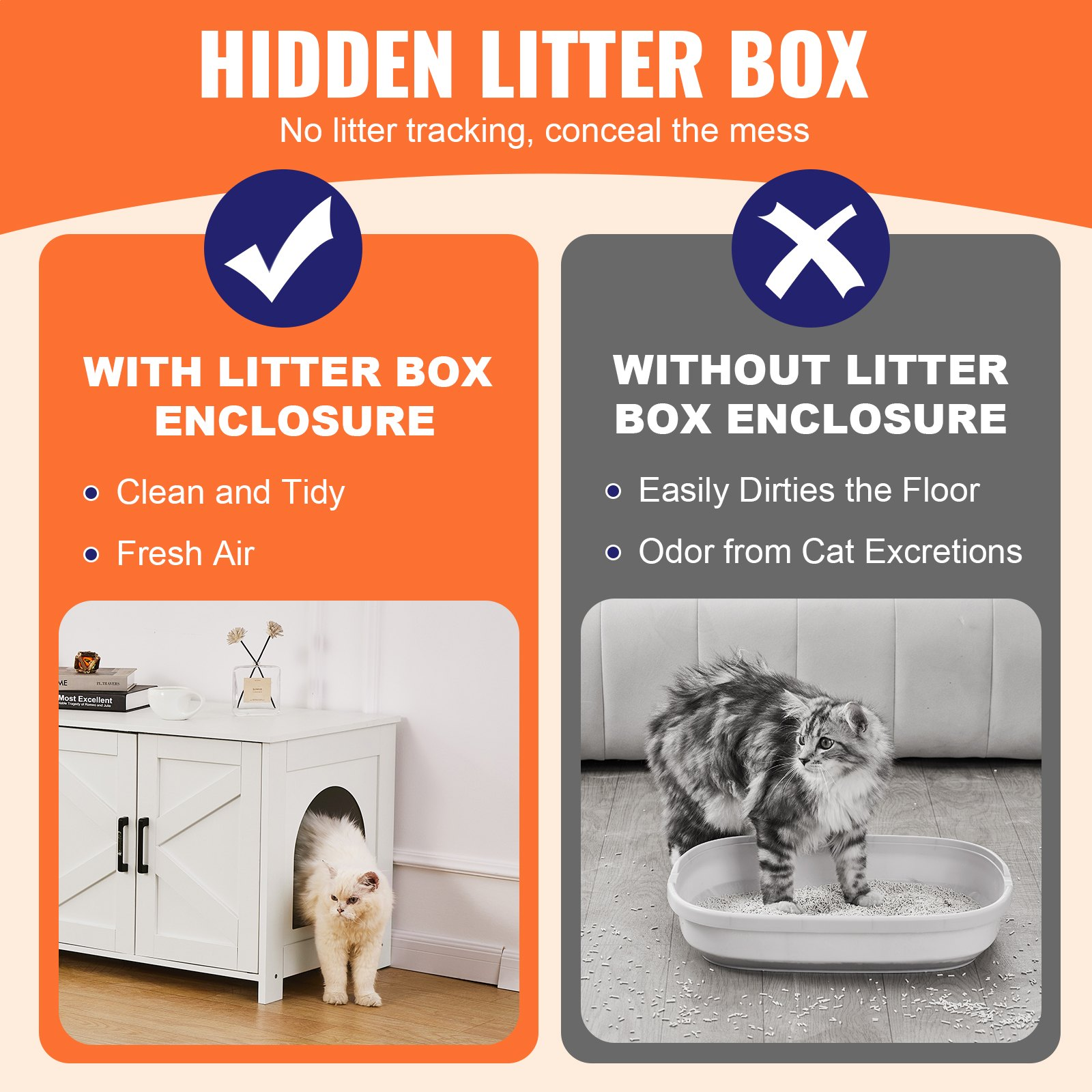 Cat Litter Box Enclosure for 2 Cats, White