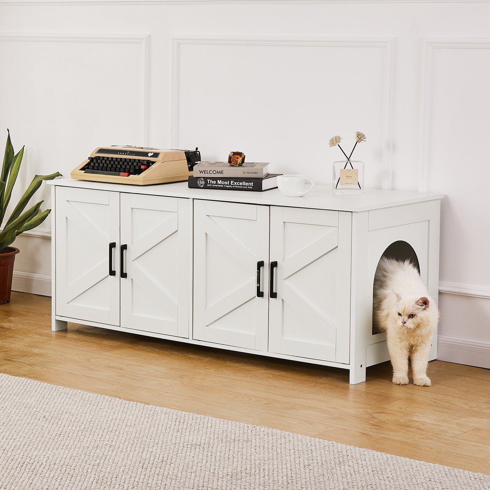 Cat Litter Box Enclosure for 2 Cats, White