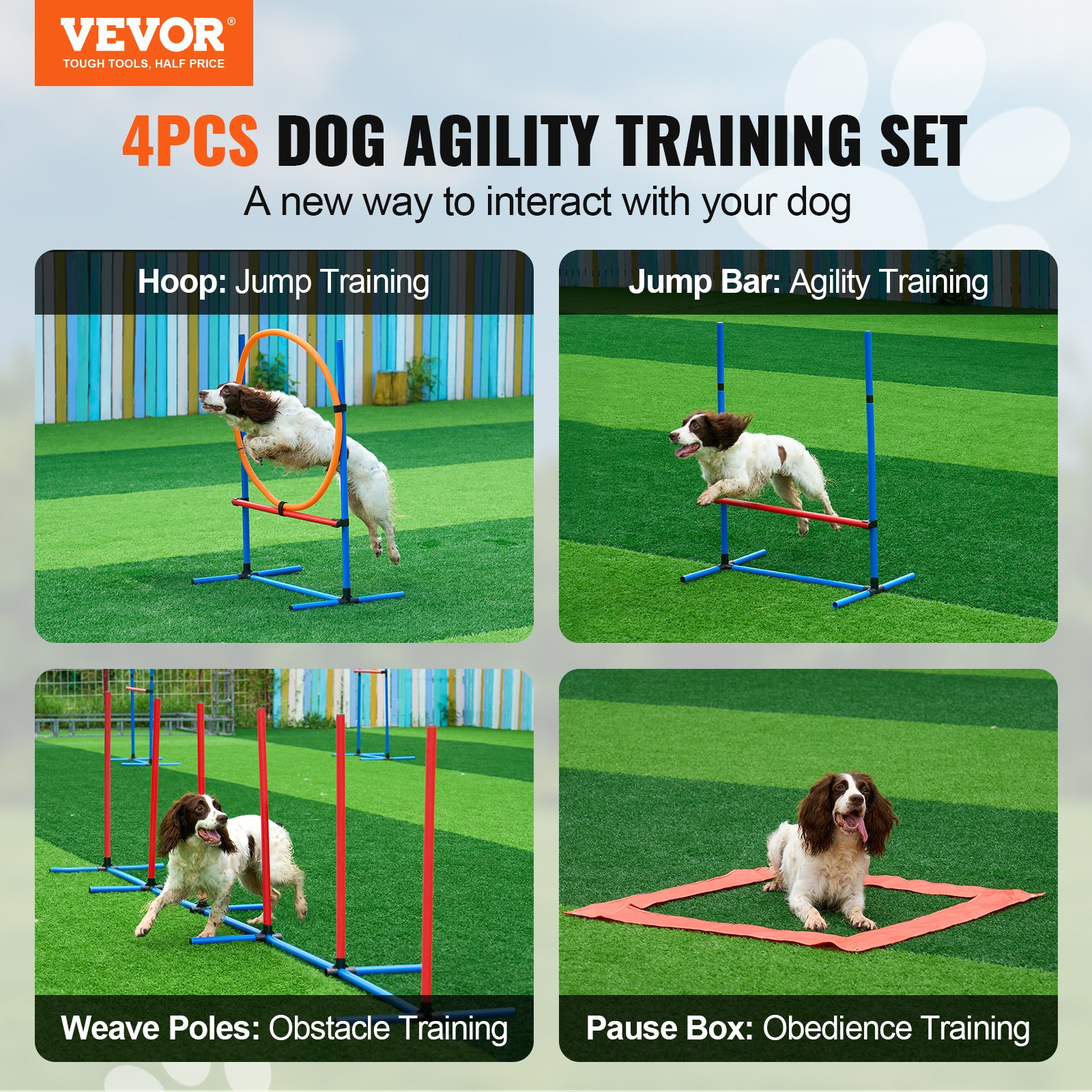 Comprehensive Dog Agility Training Equipment Set - 4 PCS with Hurdles, Jump Ring