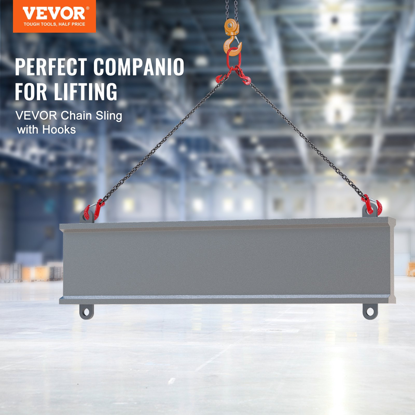 VEVOR 3/8″ x 6′ Chain Sling 2 Legs G80 Lifting Chain with Grab Hooks 11000 lbs
