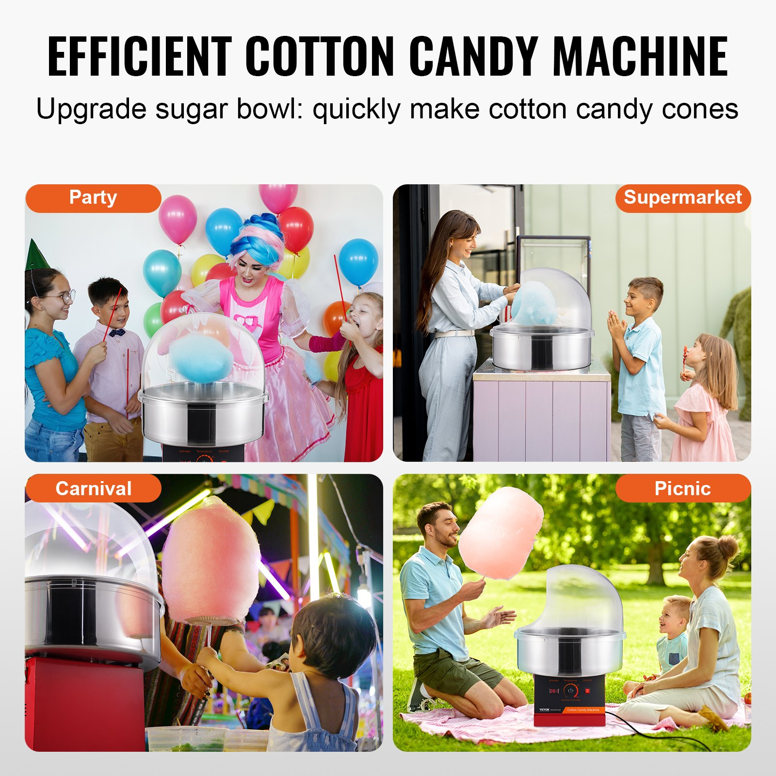 1000W Electric Cotton Candy Machine, Commercial Floss Maker, Steel Bowl, Red