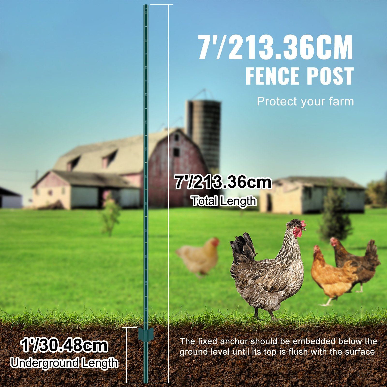 VEVOR 7 Feet Fence Post 10 Pack T-Post Heavy Duty Metal Fence Posts Green - Foto 2 di 10