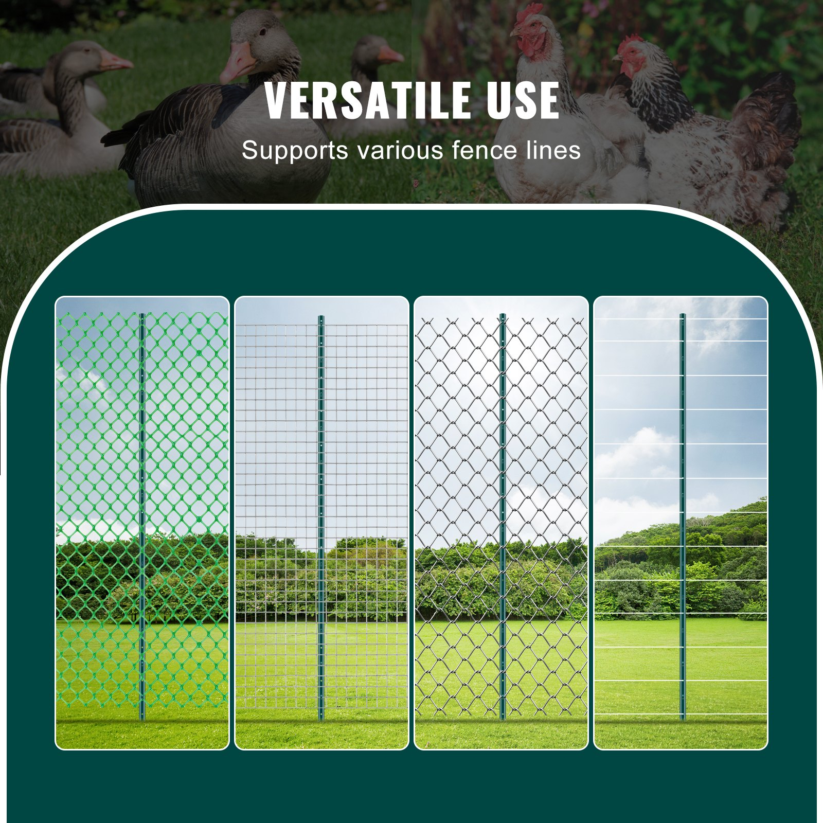 VEVOR 7 Feet Fence Post 10 Pack T-Post Heavy Duty Metal Fence Posts Green - Foto 5 di 10