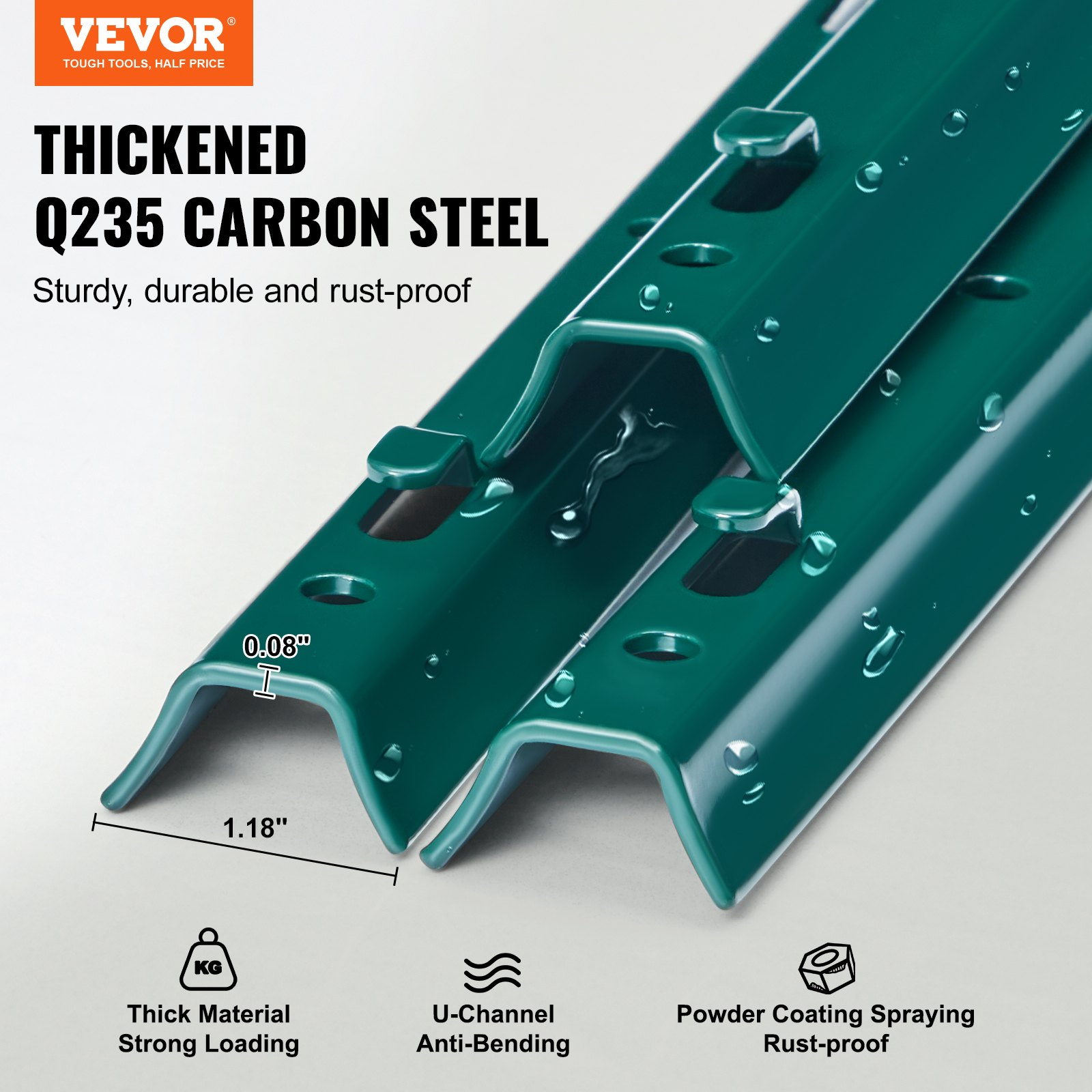 VEVOR 6 Meter Zaunpfosten 10 Stück T-Pfosten Schwerlast Metallzaunpfosten grün - Bild 1 von 10