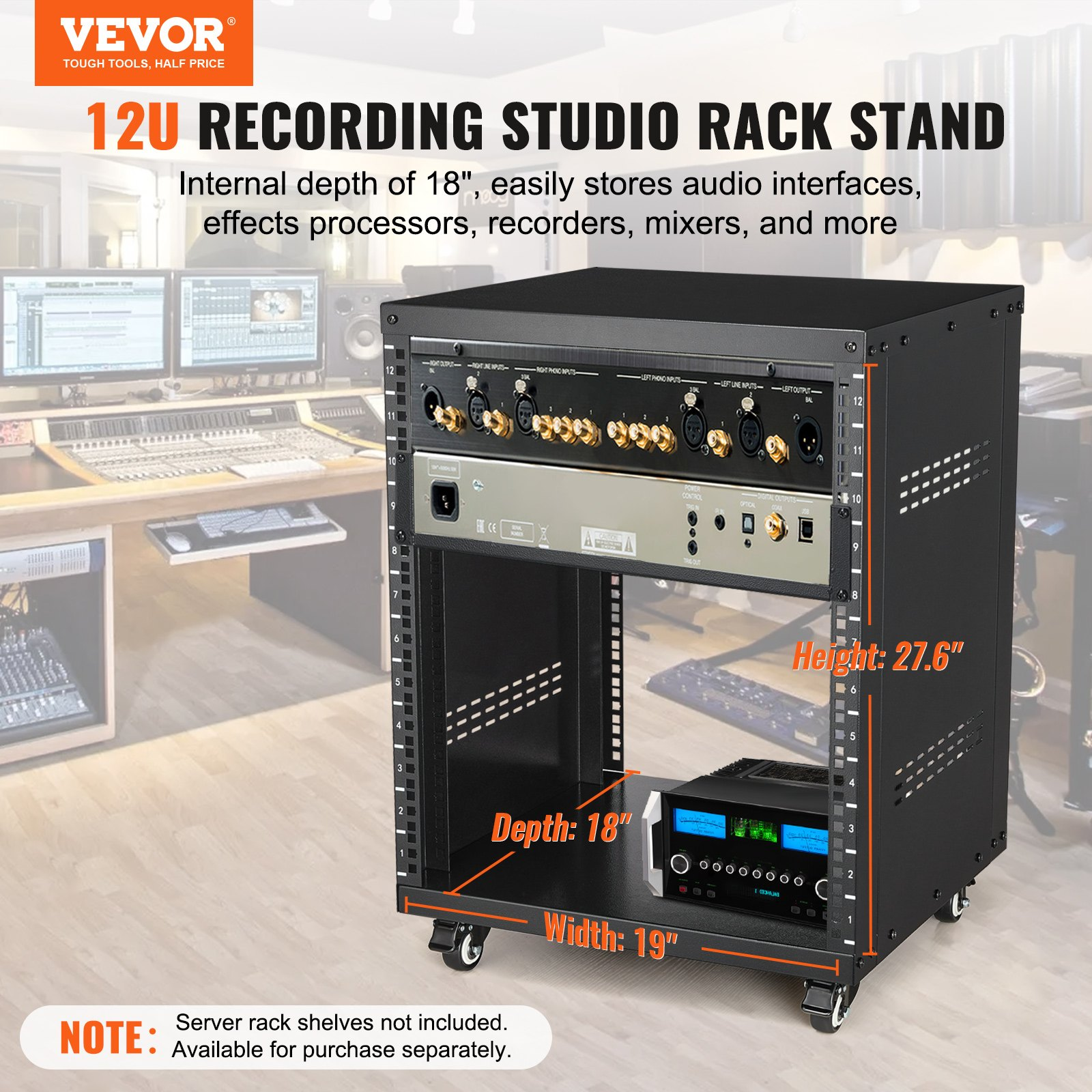 12U AV Rack Stand, 300 lbs Capacity, Network Stereo Recording Studio ...