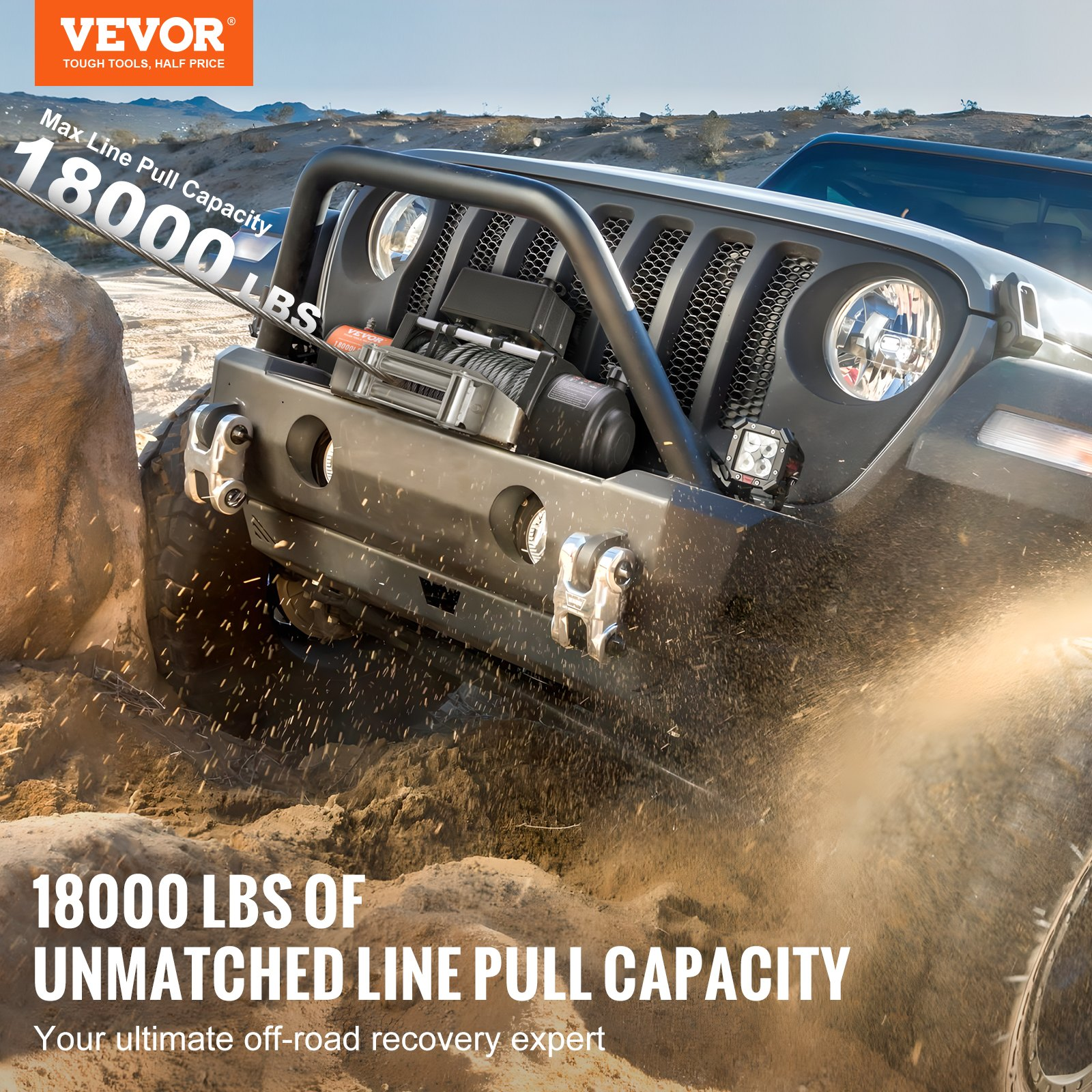 Electric Winch Truck 18,000 lb Steel Cable IP65 Waterproof Remote Control