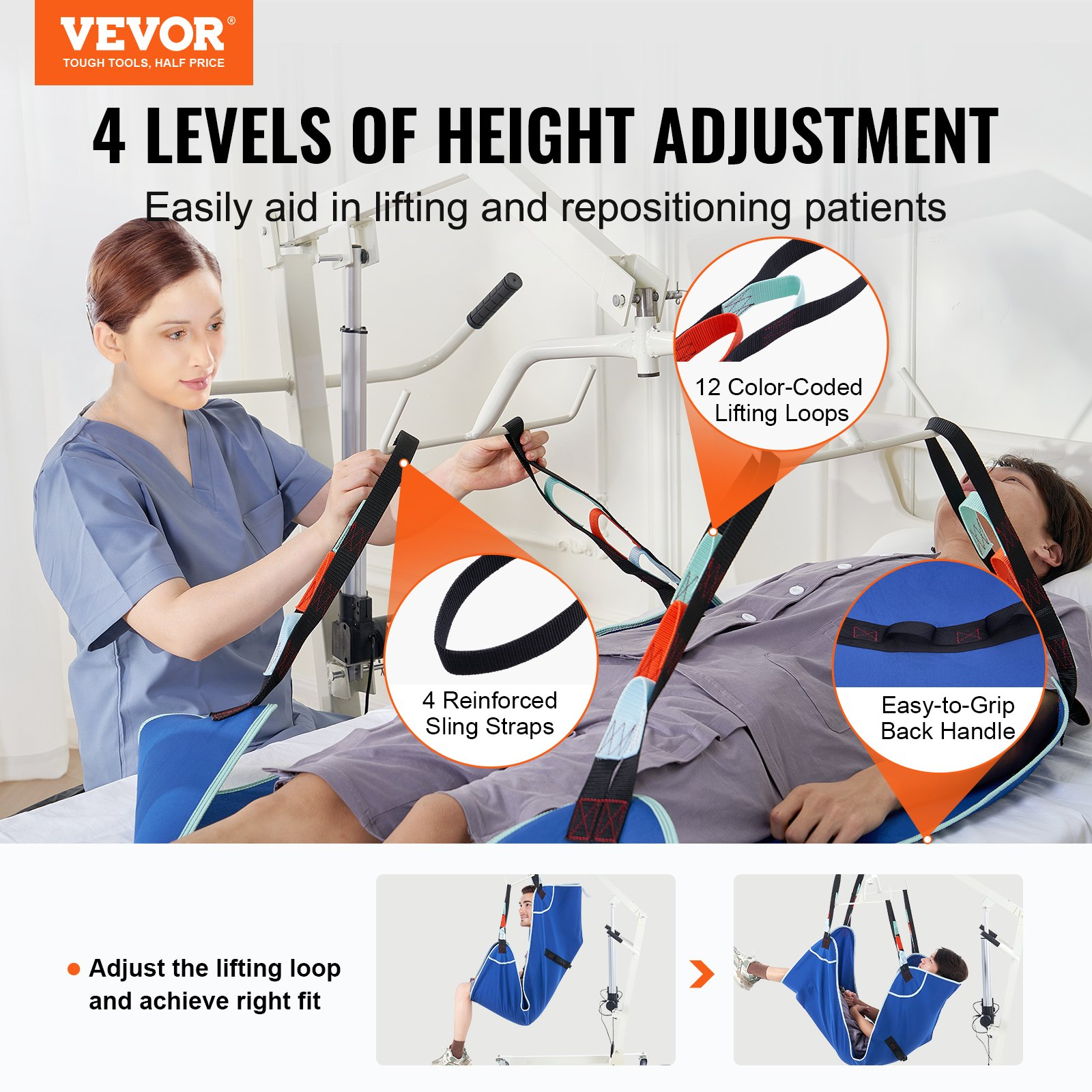 VEVOR Universal Full Body Patient Lift Sling L-Size Patient Lift Medical Sling