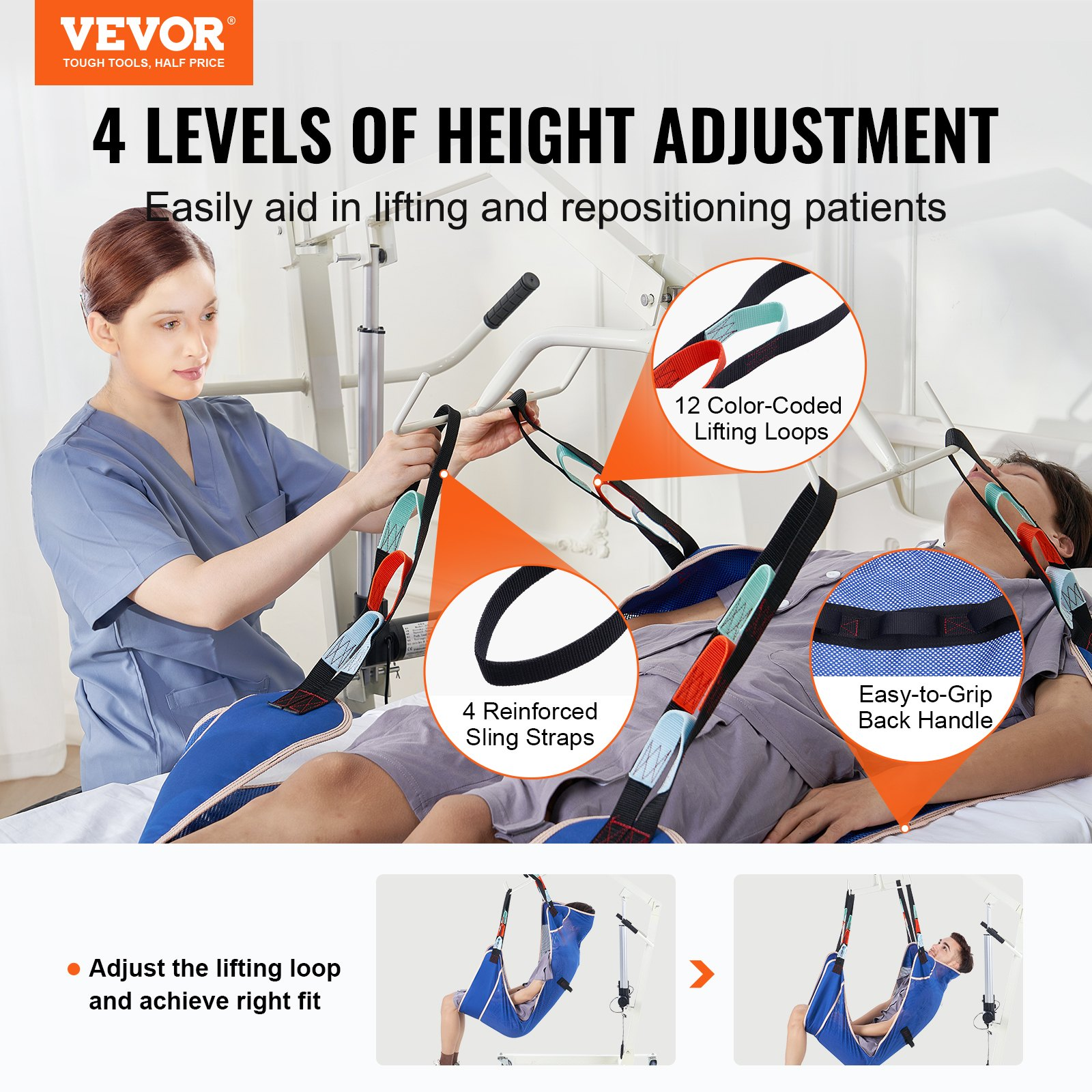 VEVOR Universal Full Body Patient Lift Sling Medium Transfer Sling 500LB Loads