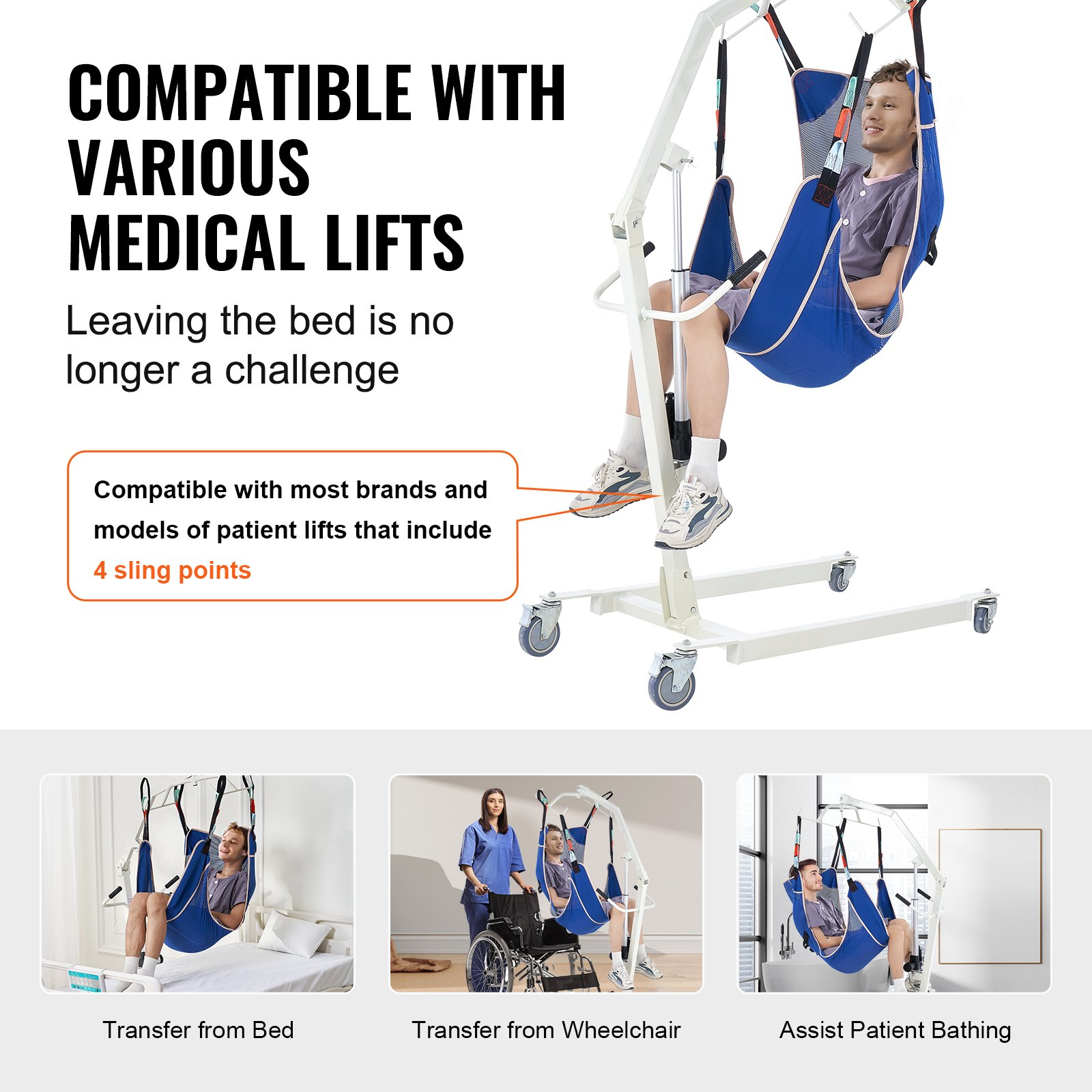 VEVOR Universal Full Body Patient Lift Sling Medium Transfer Sling 500LB Loads