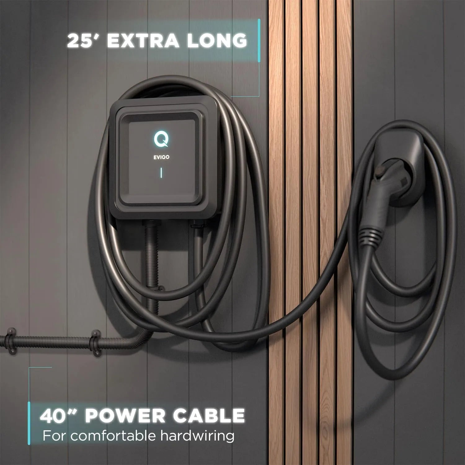 EVIQO Level 2 EV Charger - 240V, 48 AMP Hardwire Charging Station with 25' Cable - Picture 6 of 7