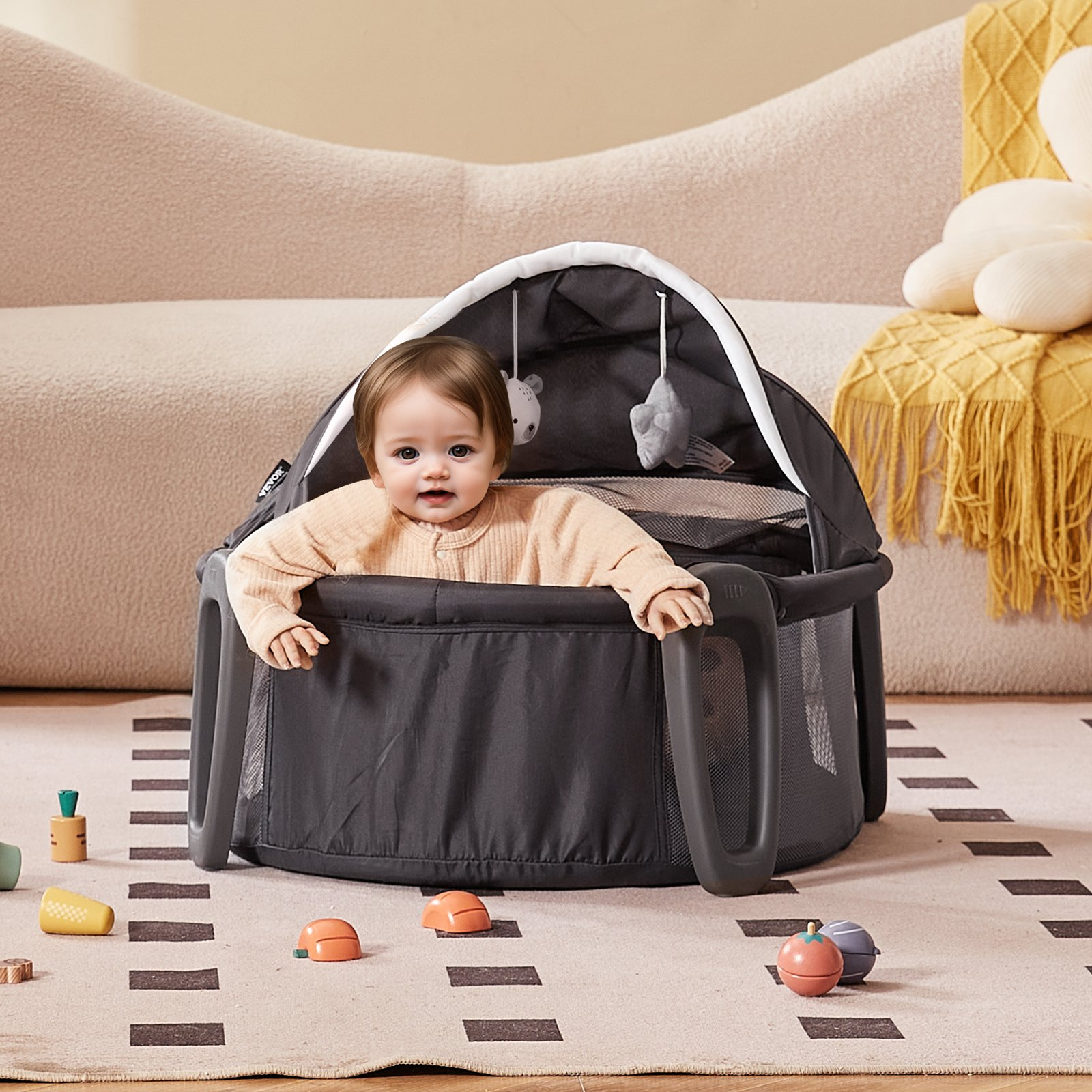 VEVOR Portable Baby Bassinet On-The-Go Folding Baby Dome with Canopy and Toys - Picture 7 of 10
