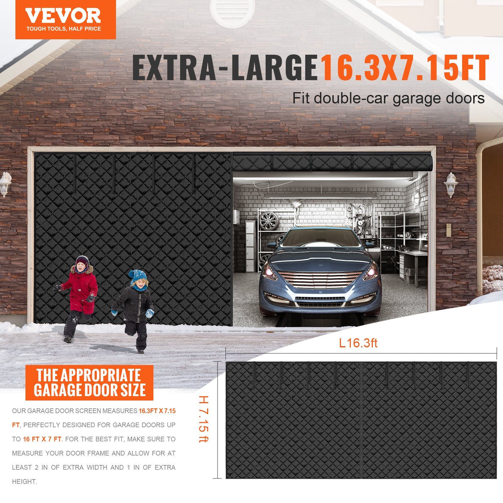 thumbnail image 2 of Garage Door Screen/Insulation Kit For Winter - 16.3 X 7.15 Ft, With 48 Magnets, 300D Oxford Fabric 2 of 3