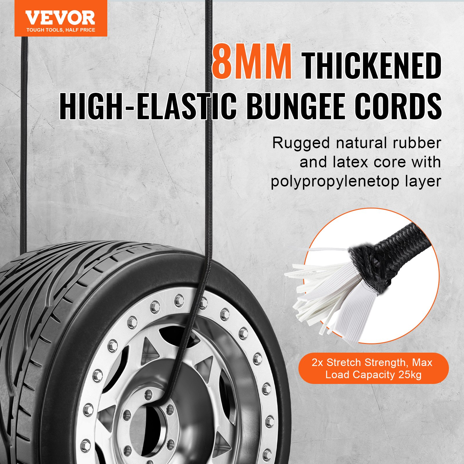 12 Piece Bungee Cords with A3 Steel Hooks, Black