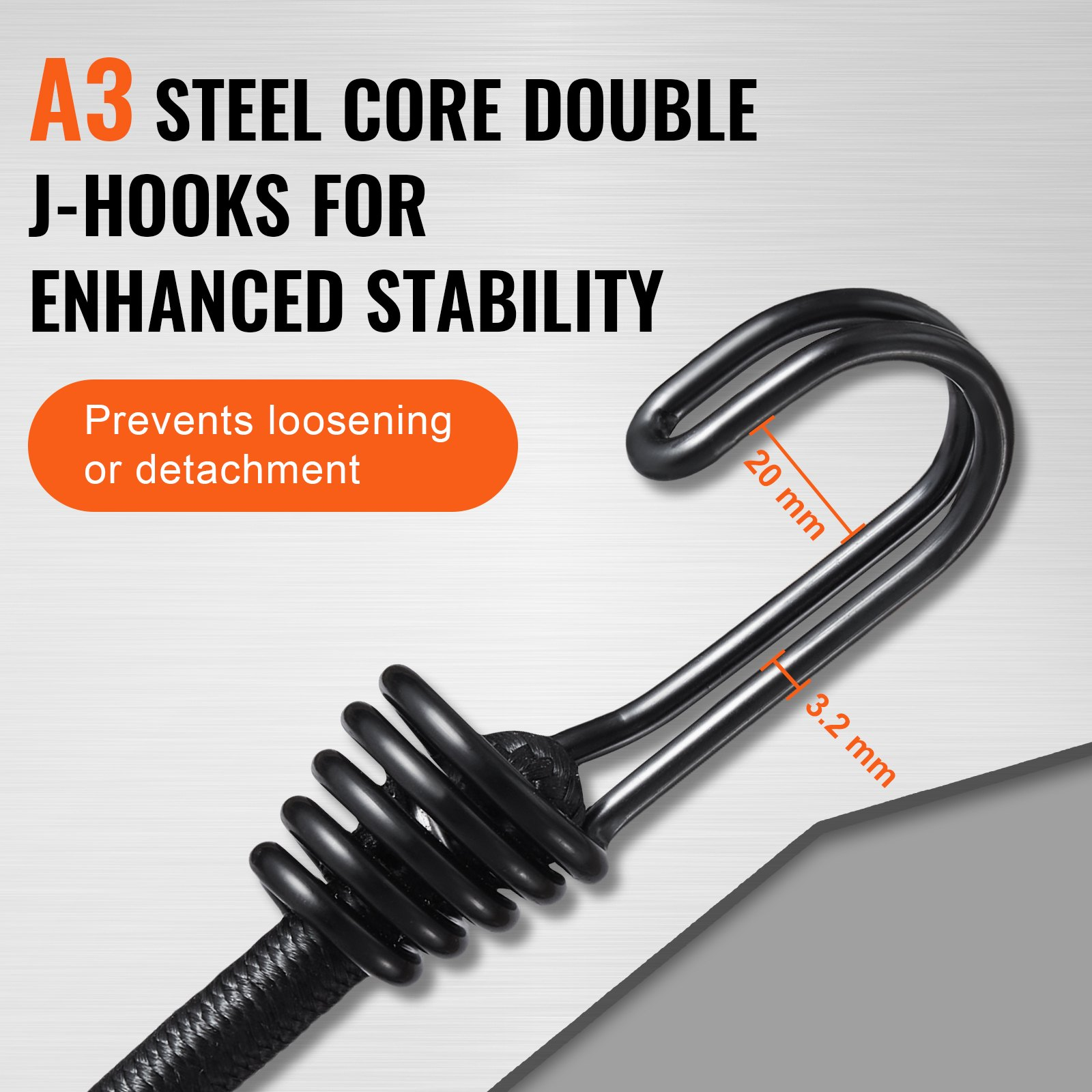 12 Piece Bungee Cords with A3 Steel Hooks, Black