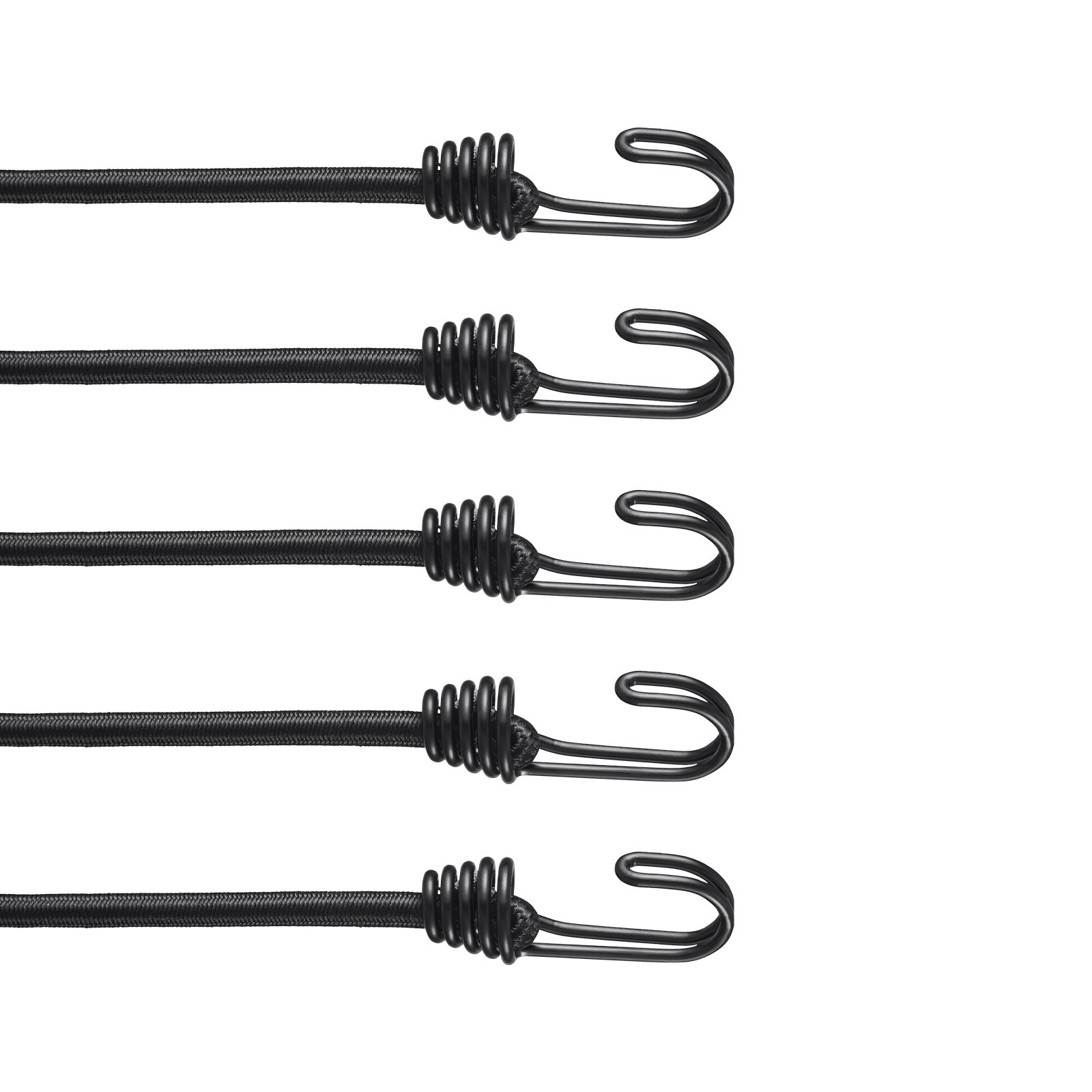 12 Piece Bungee Cords with A3 Steel Hooks, Black