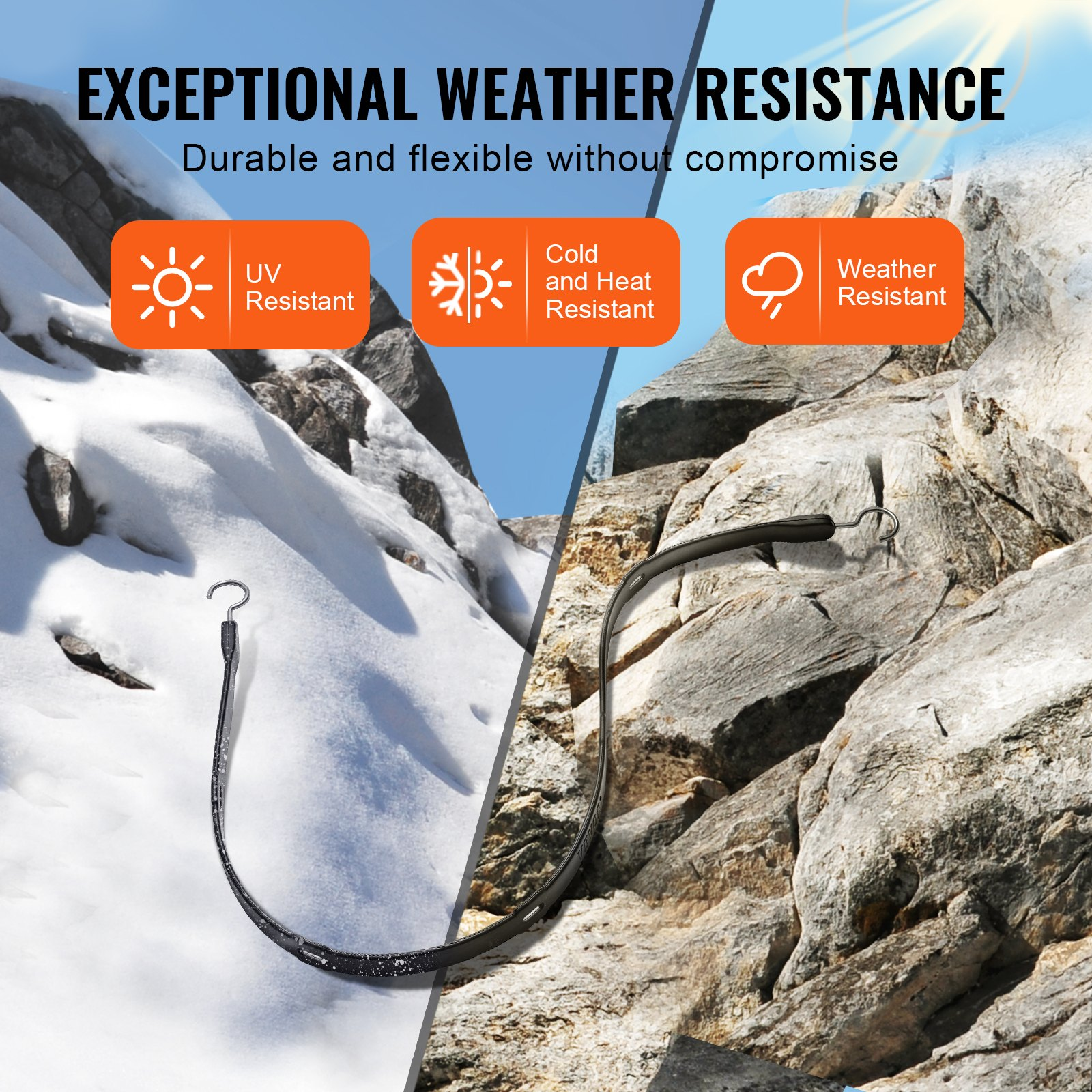 4 Piece Flat Bungee Cord, Black