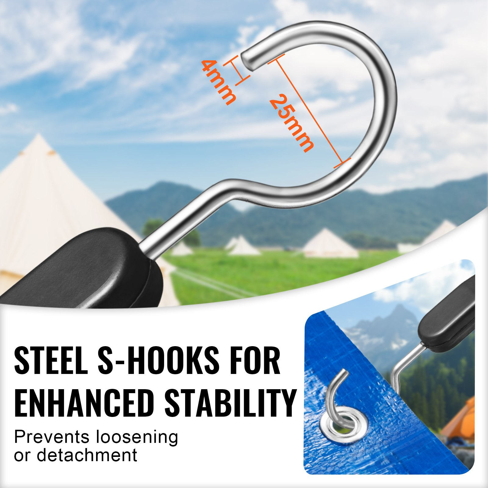 4 Piece Flat Bungee Cord, Black