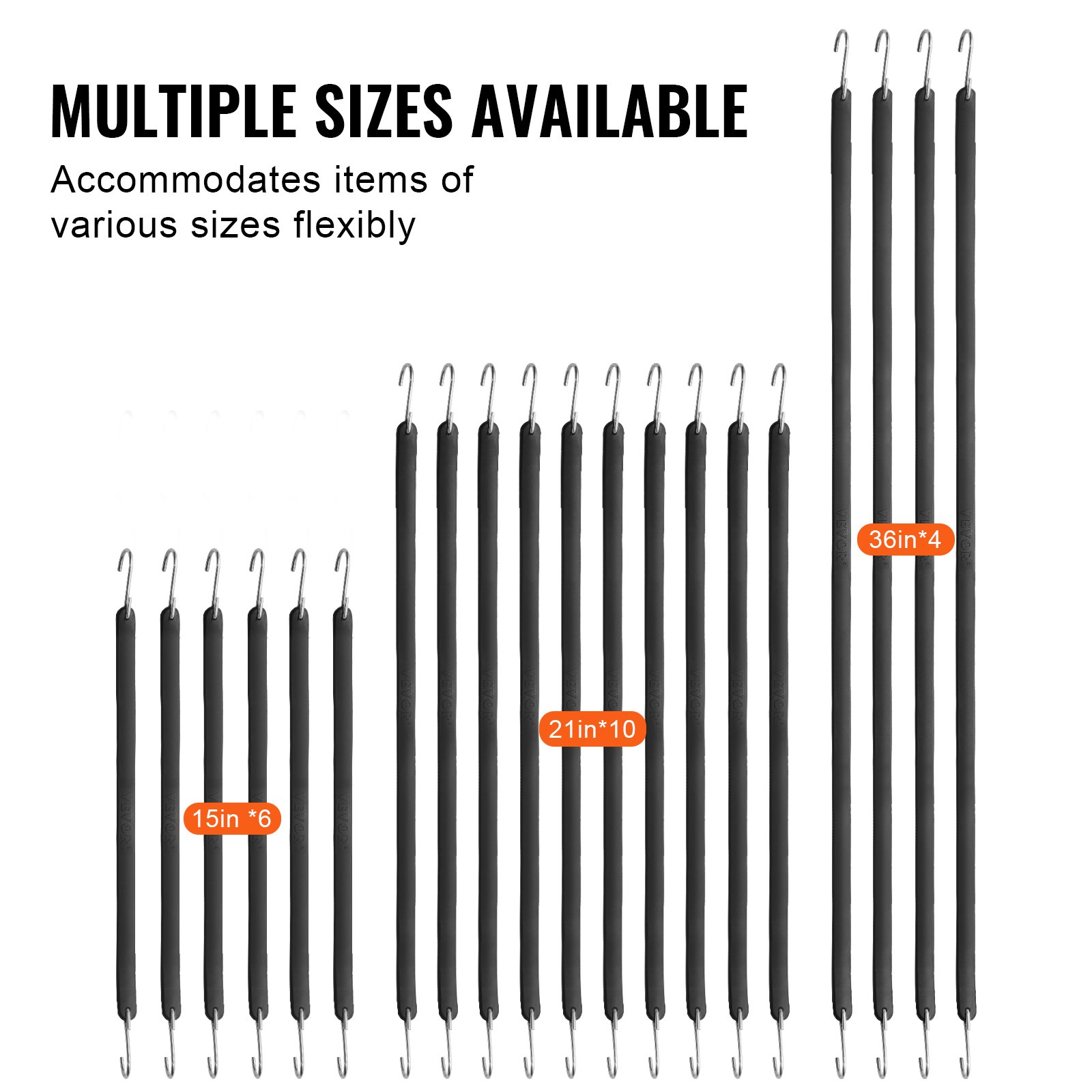 20 Piece Flat Bungee Cord, Black