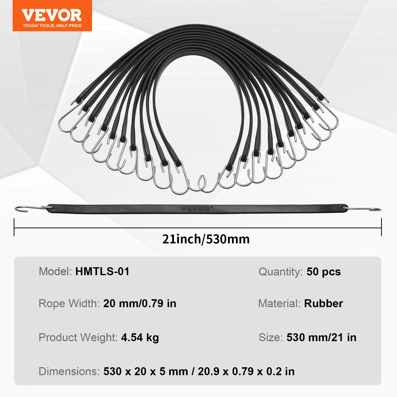 50 Piece Flat Bungee Cord, Black
