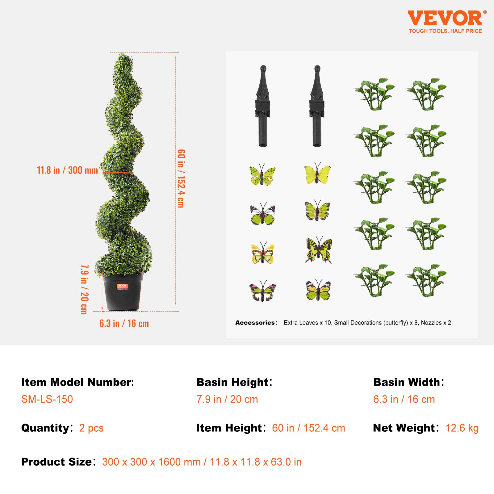 Vevor 2er Pack 5' Künstlicher Buchsbaum Topiary Baum Kunstpflanze UV Dekor In/Outdoor - Bild 6 von 10