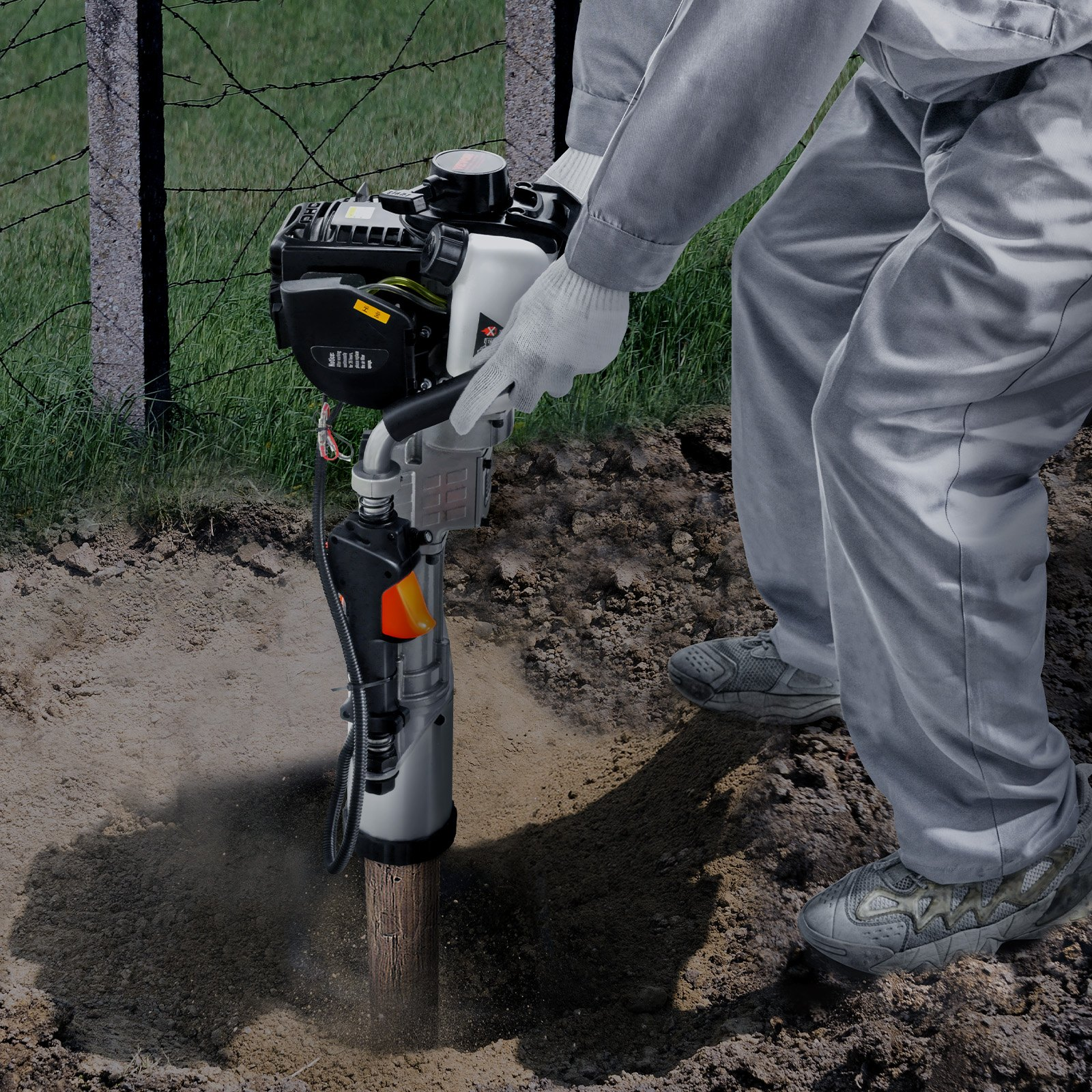 37.77cc Gas-Powered T Post Driver 4-Stroke Fence Piling Pounder w/ 3 Head - Picture 7 of 10
