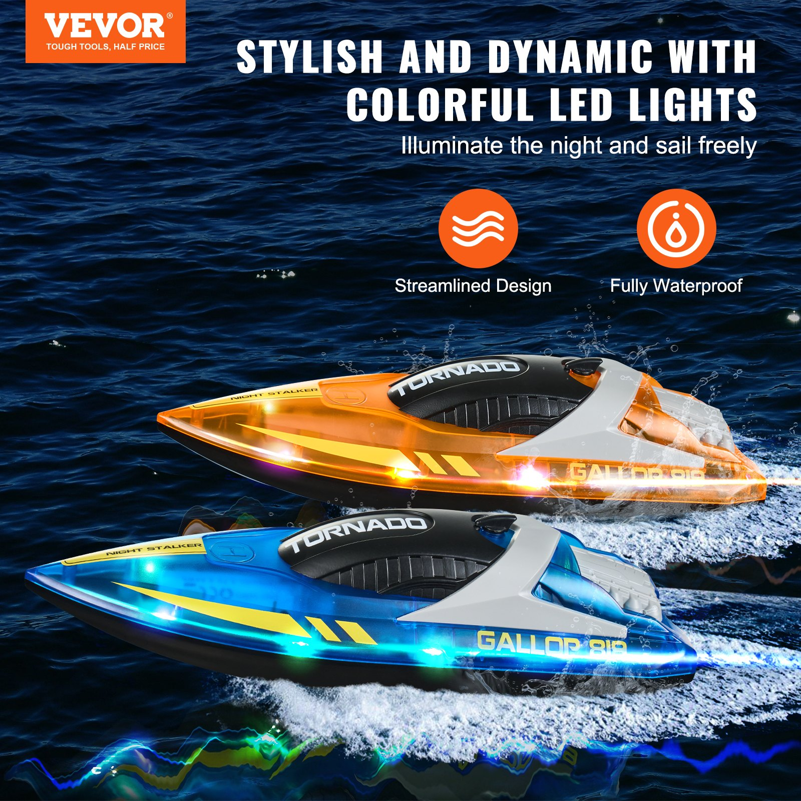 RC Boat, 2 Pack 2.4GHz 12 km/h, Blue & Orange