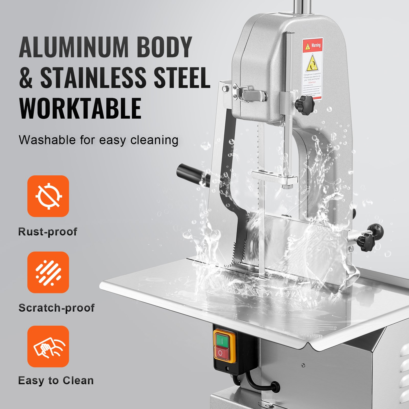 Commercial Electric Meat Band Saw – 2200W Stainless Steel, 18.5x20.9″ Worktable, 0-7.1″ Adjustable Cut, 6 Blades, For Pork, Beef, Ribs