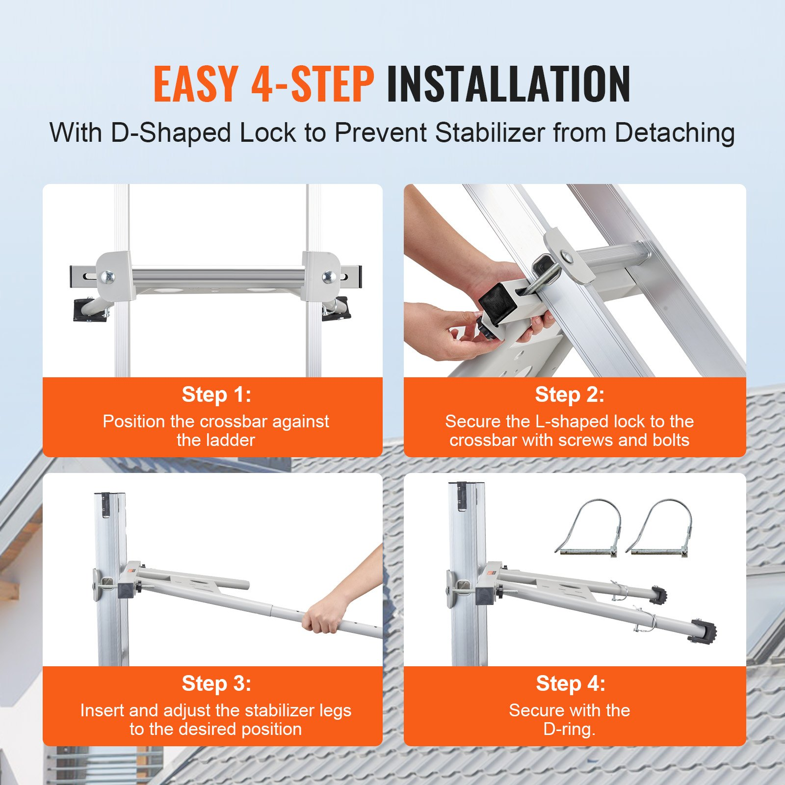 VEVOR Ladder Stabilizer Adjustable Feet Extension Standoff Heavy Duty Accessory