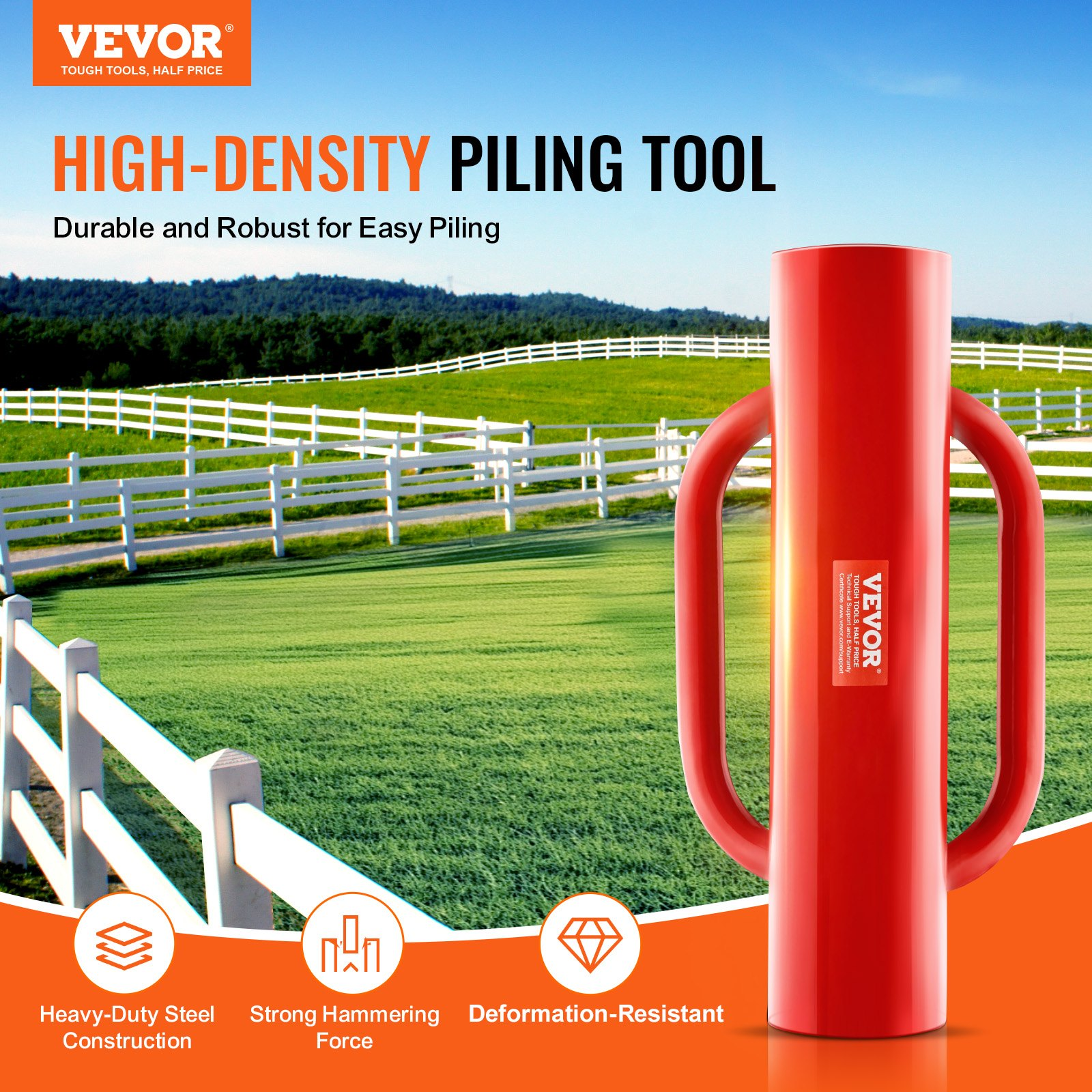 VEVOR Fence Post Driver with Handles 2.7 in Inner Diameter T Post Pole Pounder