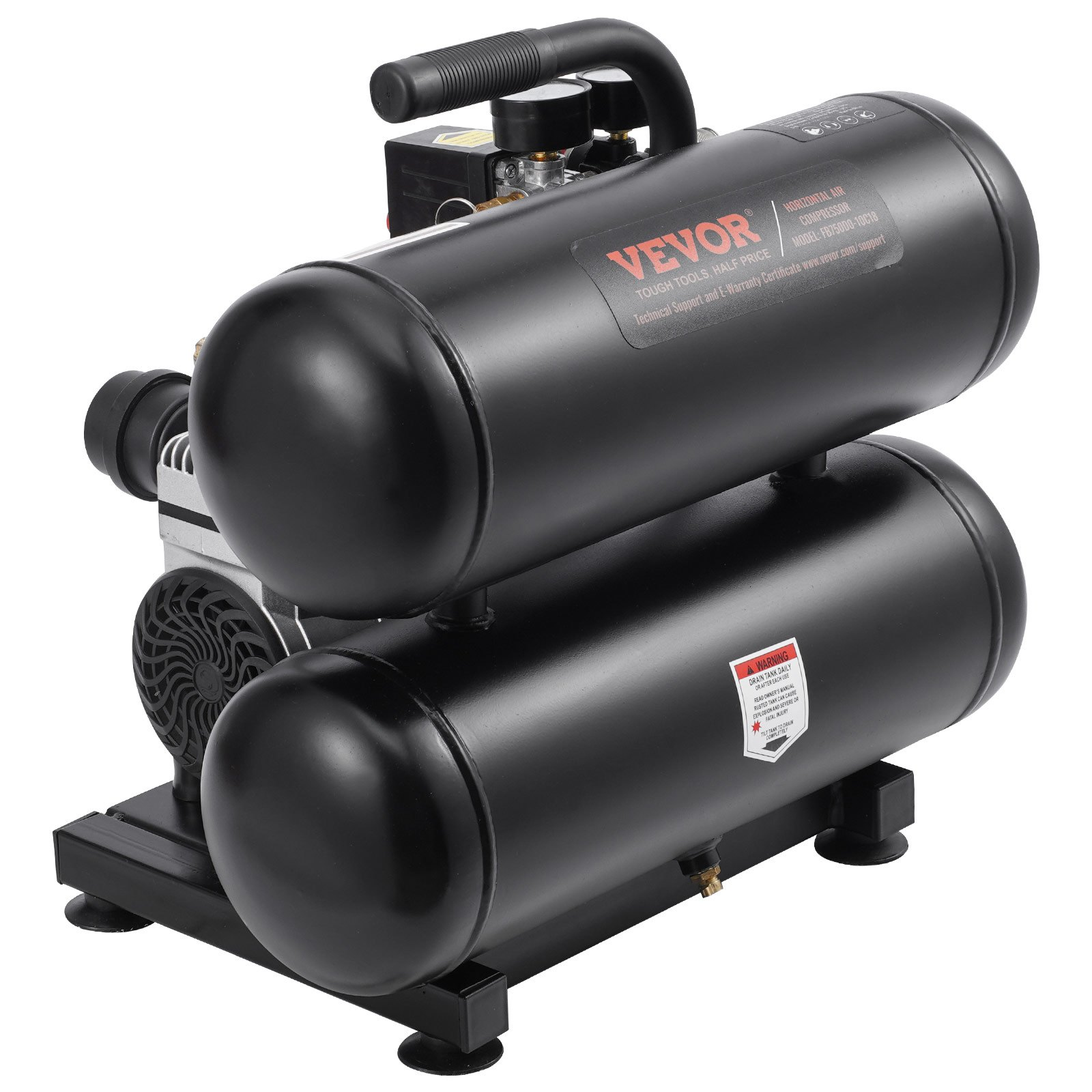 4.6Gal Oil-Free Air Compressor 1HP Portable Quiet Tank Compressor