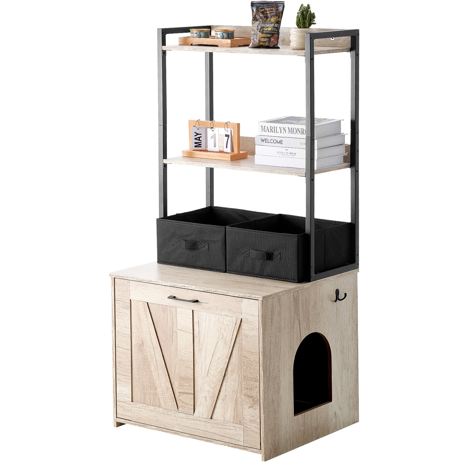 VEVOR Cat Litter Box Enclosure Litter Box Furniture Hidden 2 Shelves & 2 Baskets - Picture 8 of 10