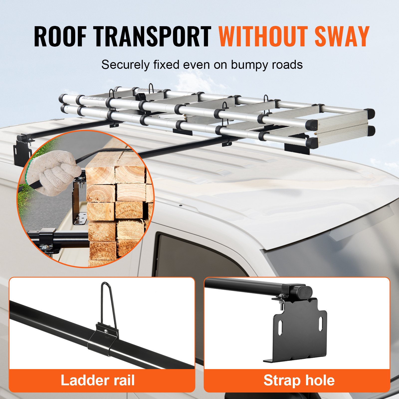 Heavy-Duty Trailer Ladder Rack for Universal Truck Roofs - 500 lbs Capacity, Max