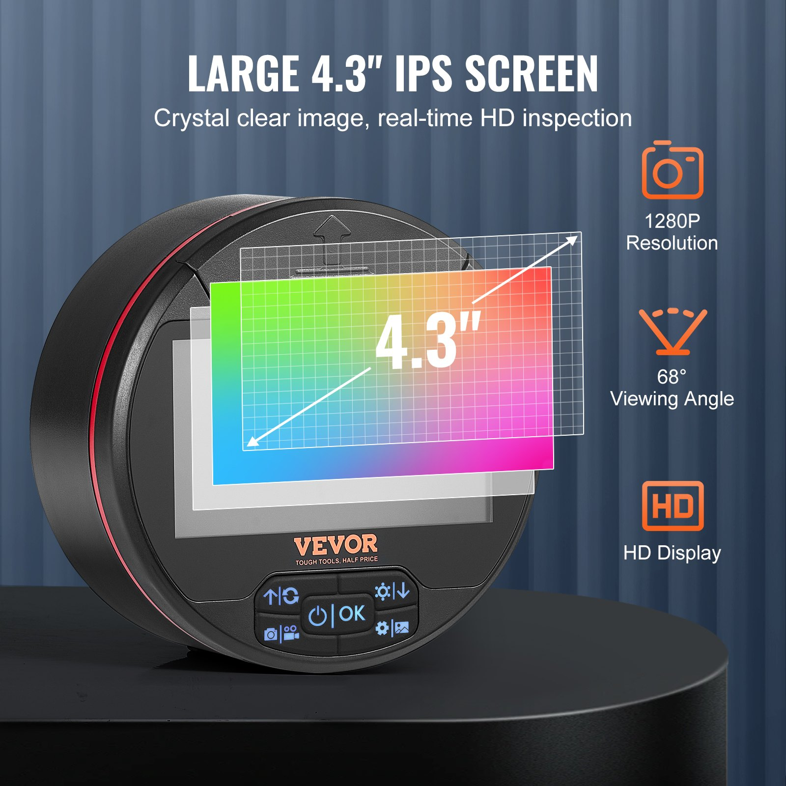 VEVOR Borescope Triple Lens Endoscope Camera with 4.3" IPS Screen 8 + 2 Lights - Picture 2 of 10