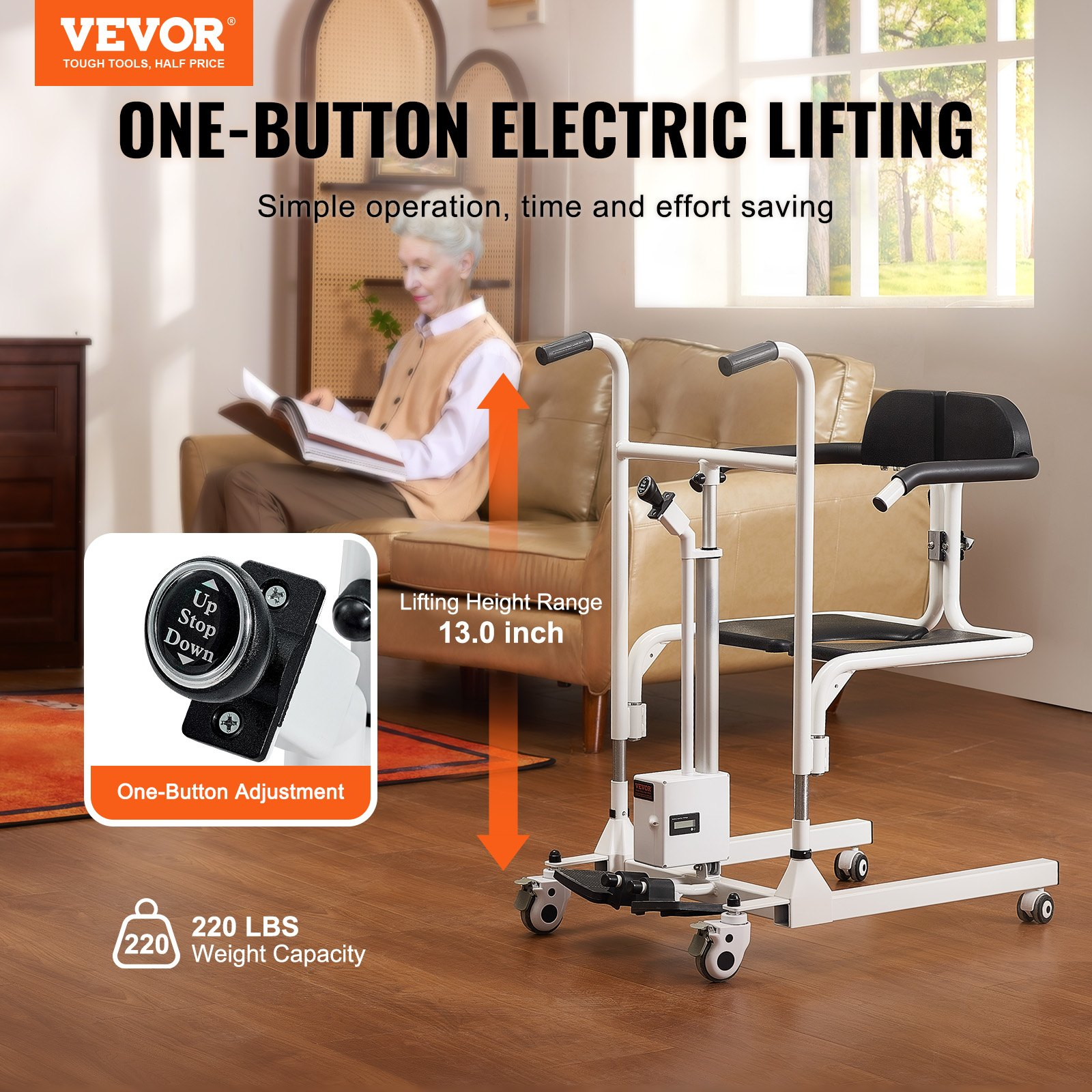 VEVOR Electric Patient Lift Chair Patient Transfer Wheelchair & 180° Split Seat - Picture 1 of 10