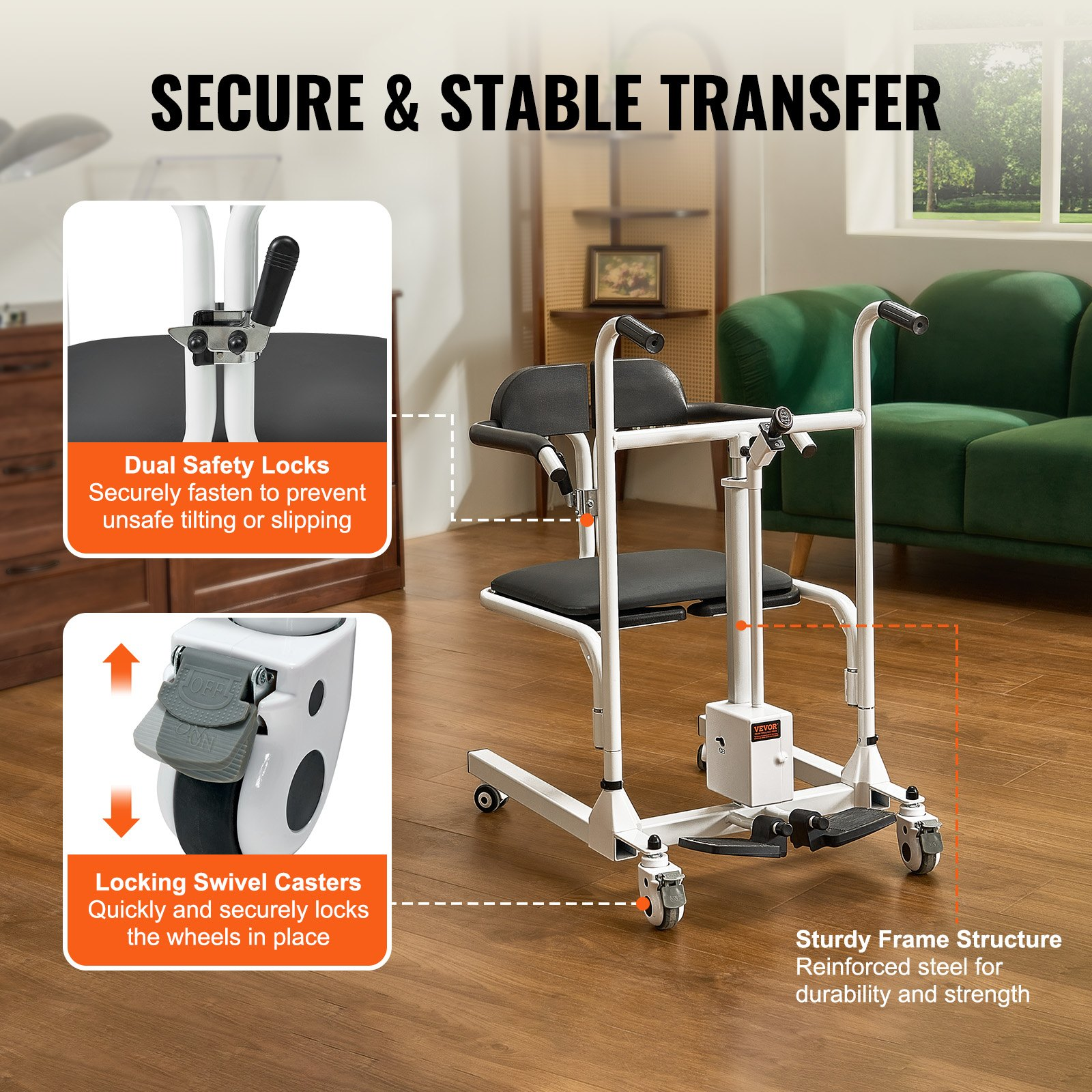VEVOR Electric Patient Lift Chair Patient Transfer Wheelchair & 180° Split Seat - Picture 3 of 10