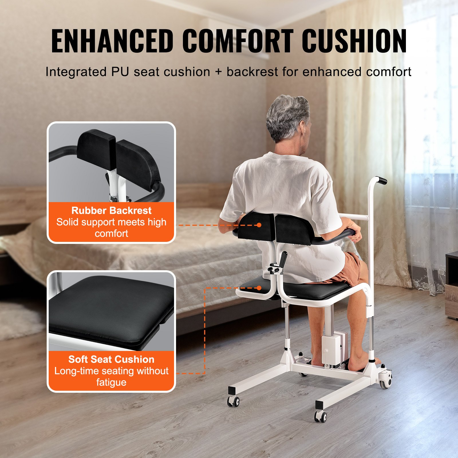 VEVOR Electric Patient Lift Chair Patient Transfer Wheelchair & 180° Split Seat - Picture 4 of 10