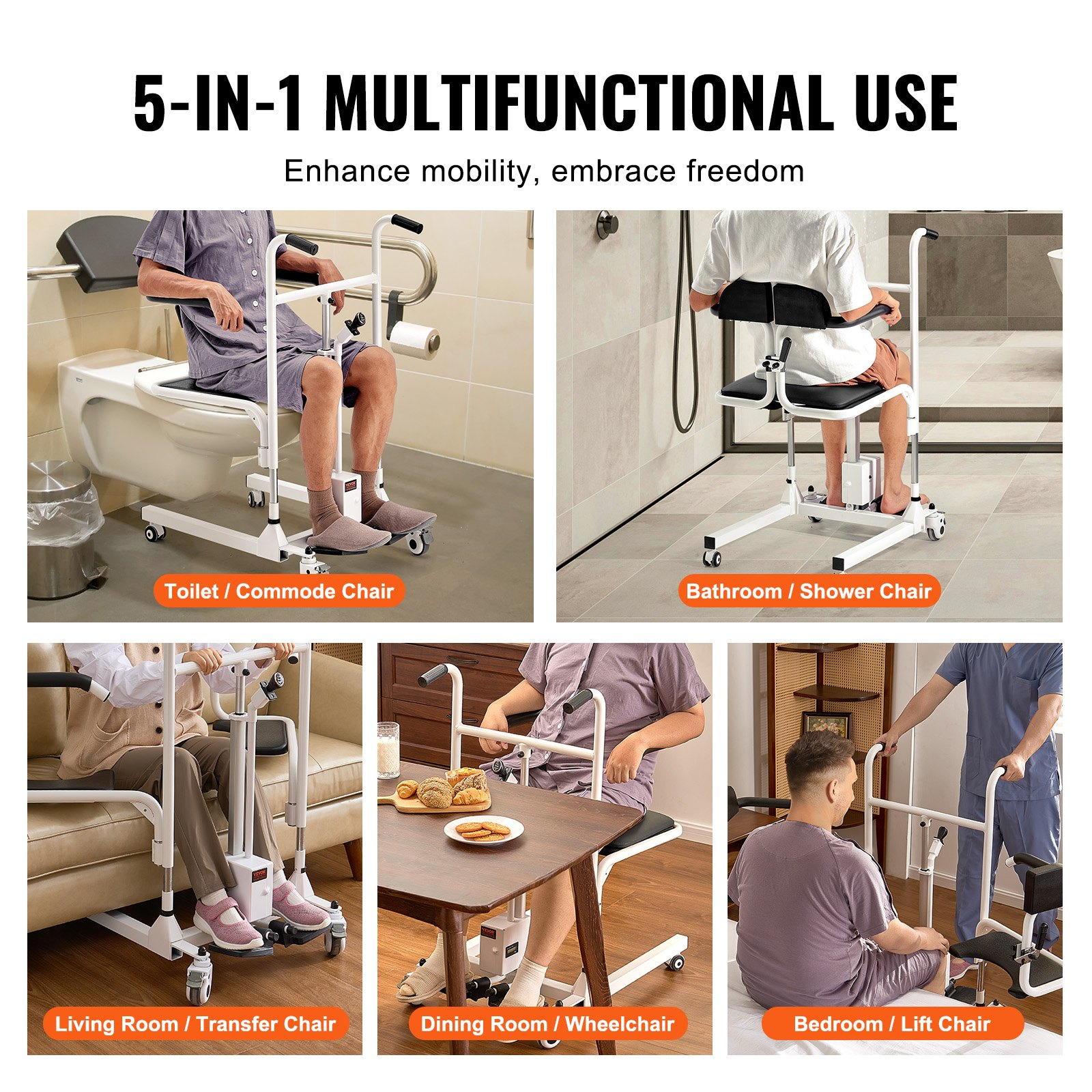 VEVOR Electric Patient Lift Chair Patient Transfer Wheelchair & 180° Split Seat - Picture 5 of 10