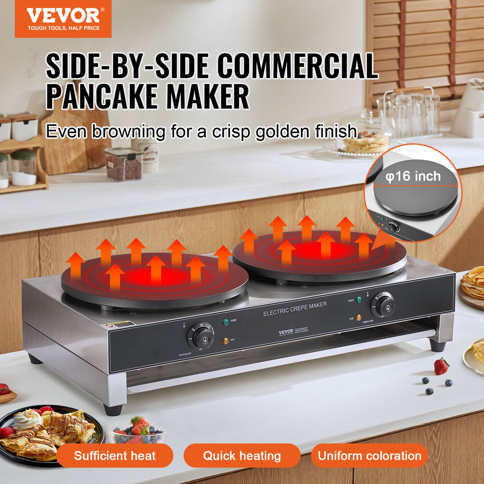 Electric Crepe Maker, 16-Inch Double Head Commercial Crepe Machine, AC120V 60Hz
