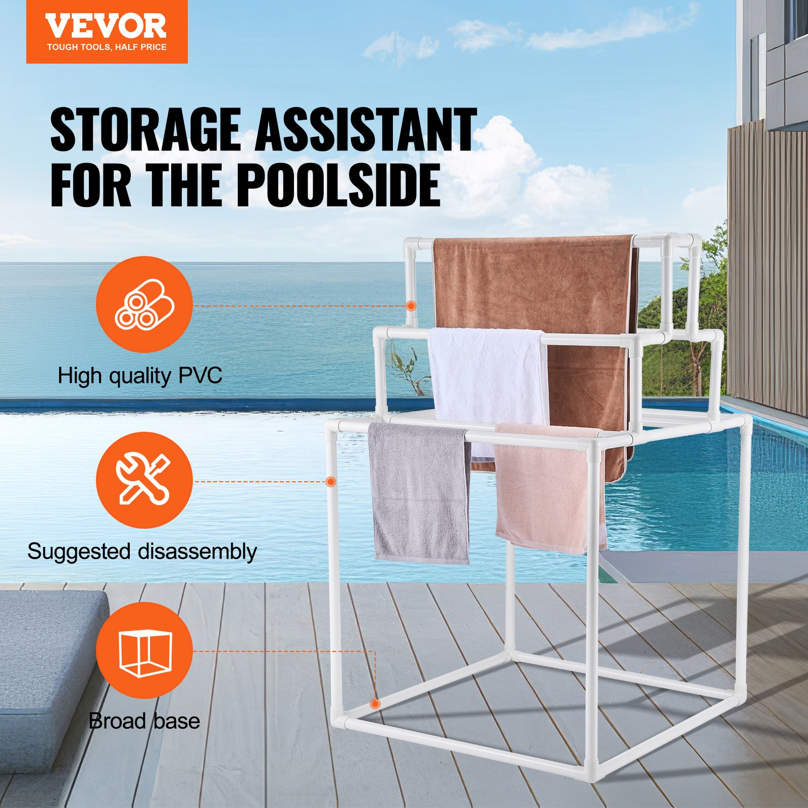 8 Bar Pyramid Towel Rack, Poolside Towel Storage, Organize Wet & Fresh ...