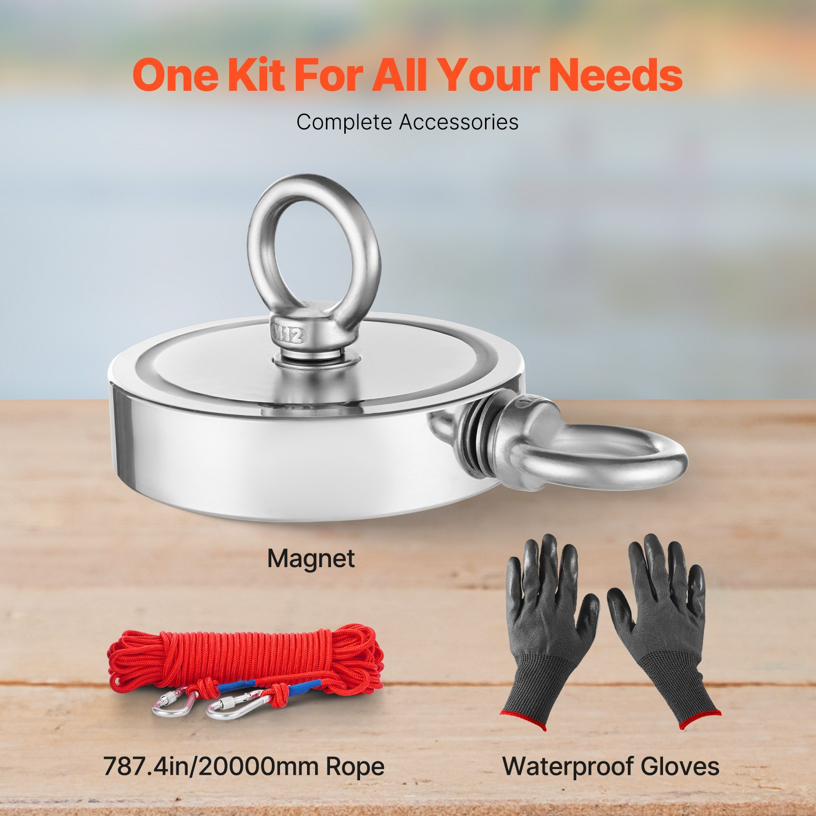 2000 Pfund starkes Angeln Magnet Kit doppelseitige Zugkraft und Seil Karabiner - Bild 2 von 10