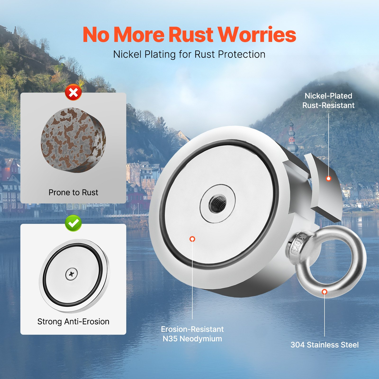 2000 Pfund starkes Angeln Magnet Kit doppelseitige Zugkraft und Seil Karabiner - Bild 3 von 10