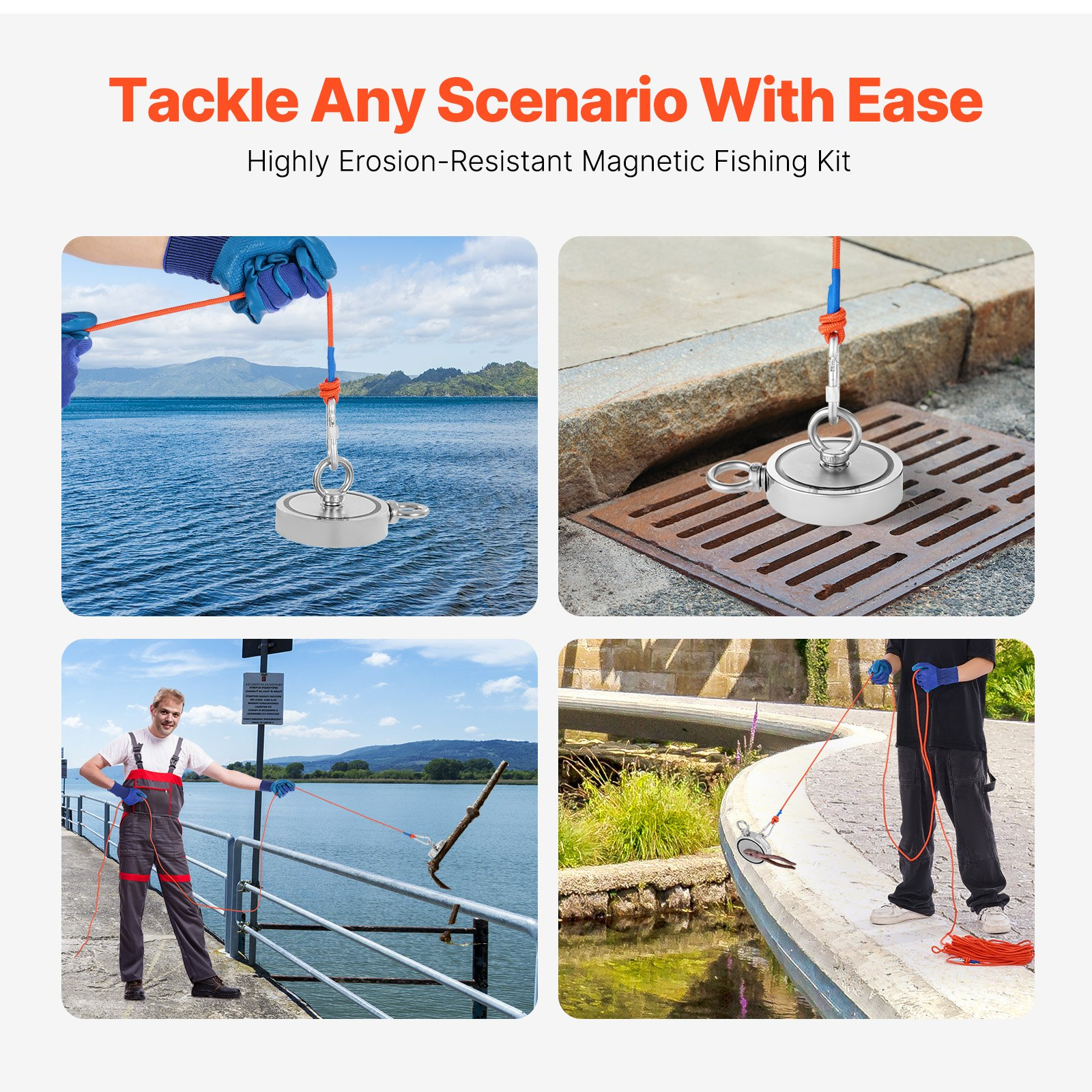 2000 Pfund starkes Angeln Magnet Kit doppelseitige Zugkraft und Seil Karabiner - Bild 5 von 10