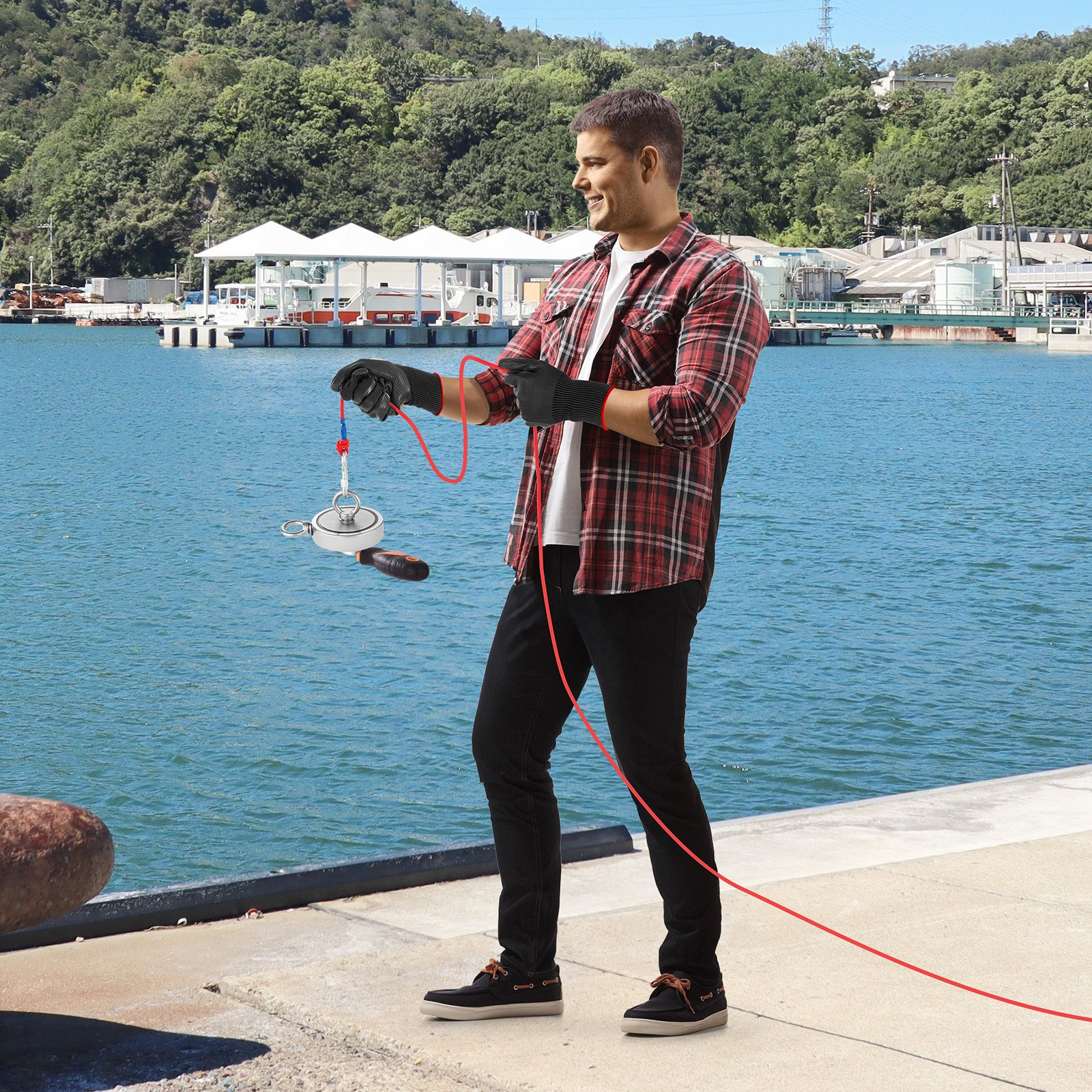 2000 Pfund starkes Angeln Magnet Kit doppelseitige Zugkraft und Seil Karabiner - Bild 7 von 10