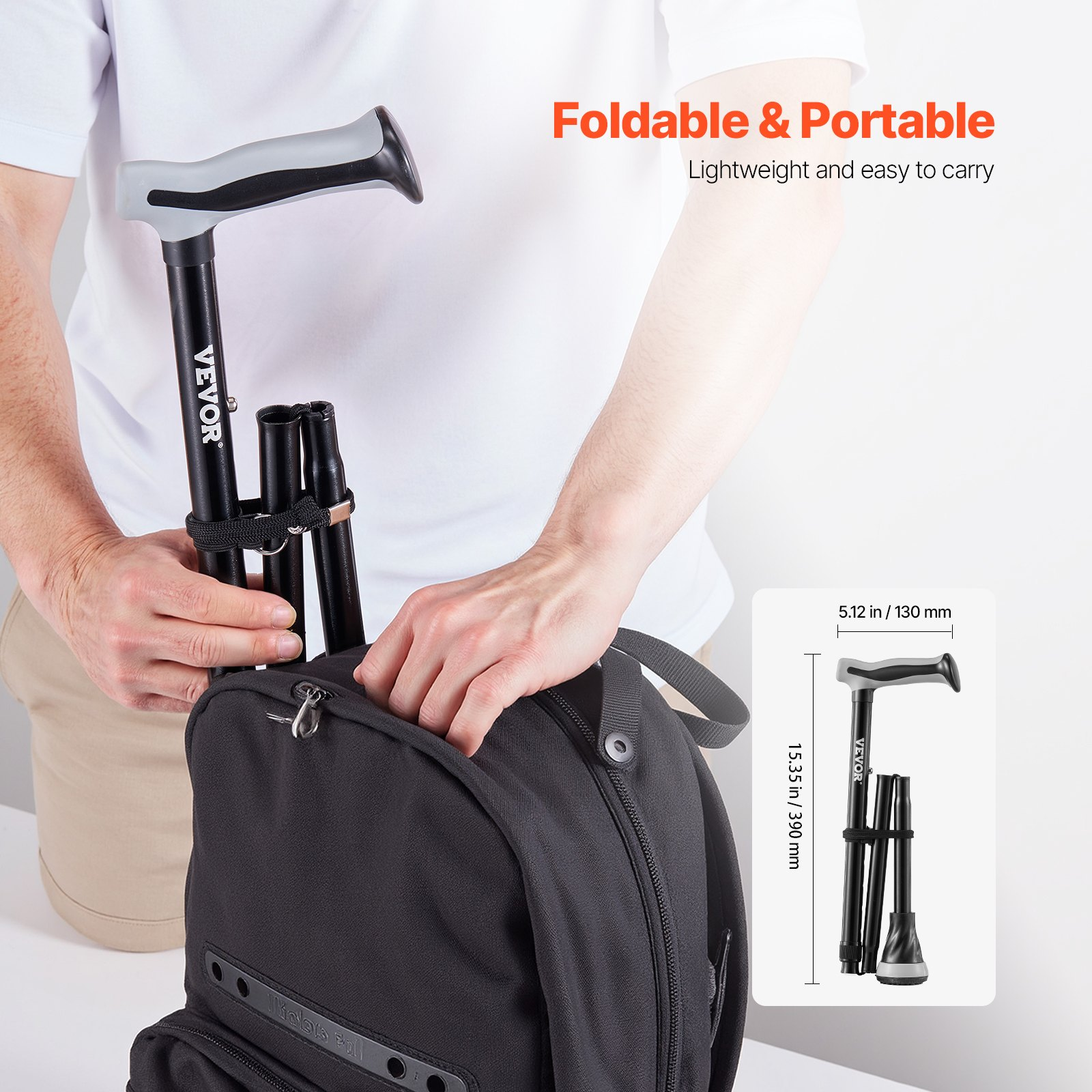 Bastón Plegable Bastón con Altura Ajustable de 8 Niveles y Punta Pivotante - Imagen 4 de 10