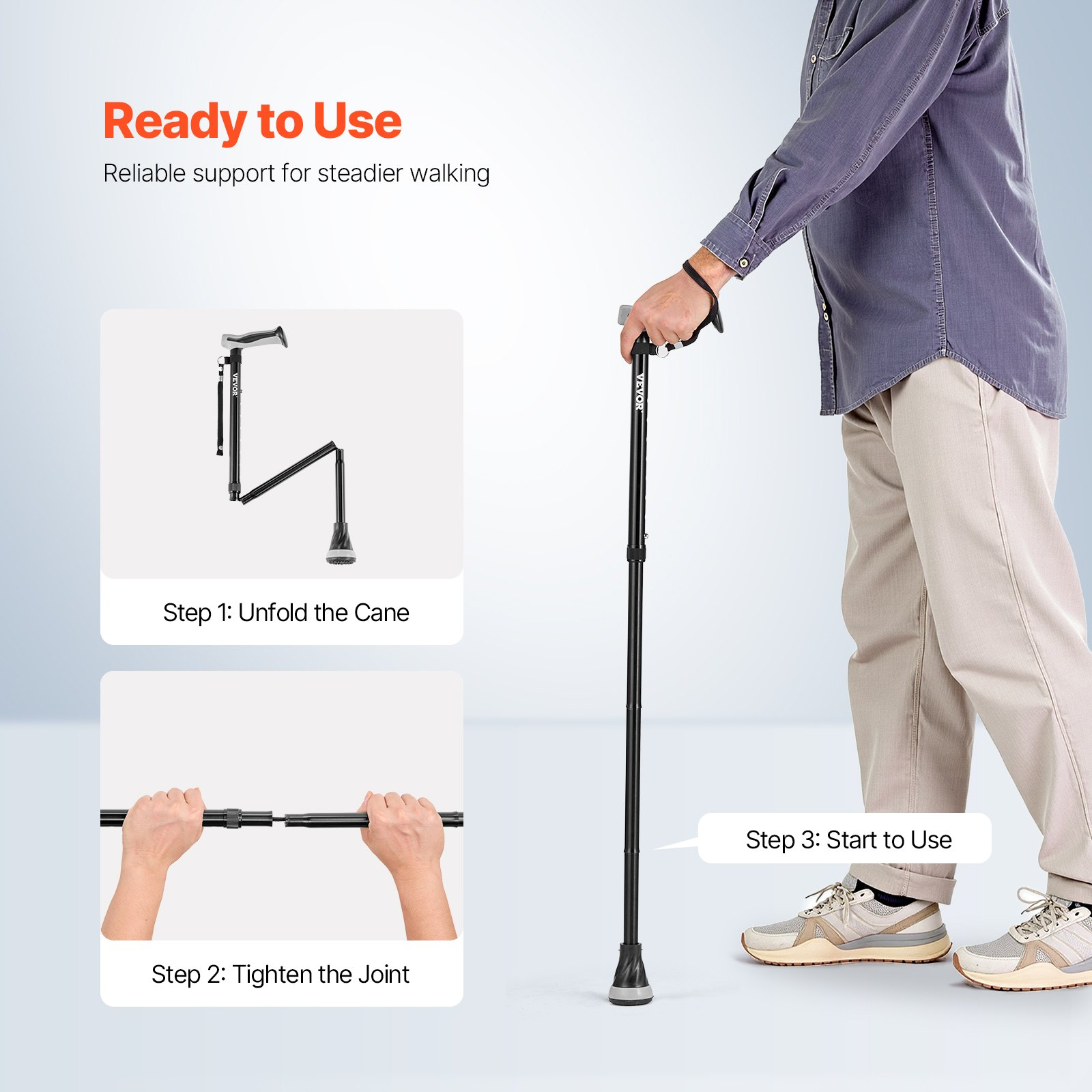 Bastón Plegable Bastón con Altura Ajustable de 8 Niveles y Punta Pivotante - Imagen 5 de 10