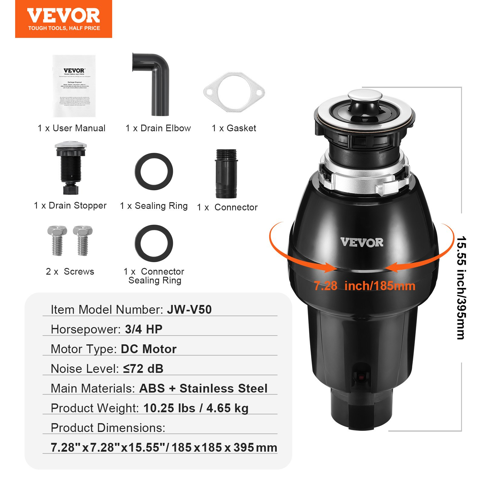 Garbage Disposal 3/4 HP Continuous Food Waste Disposer 3250RPM EZ Connect Corded - Picture 7 of 10