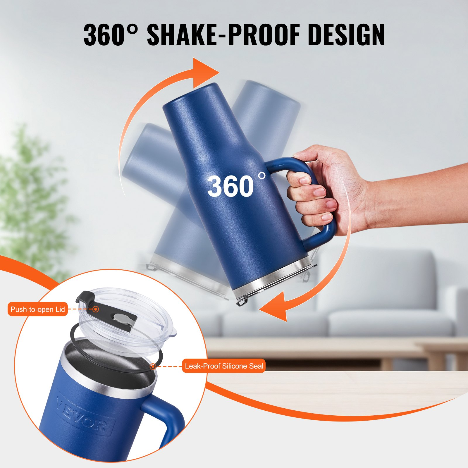 40 oz Insulated Water Bottle Stainless Steel Coffee Cup Handheld Blue - Picture 2 of 10
